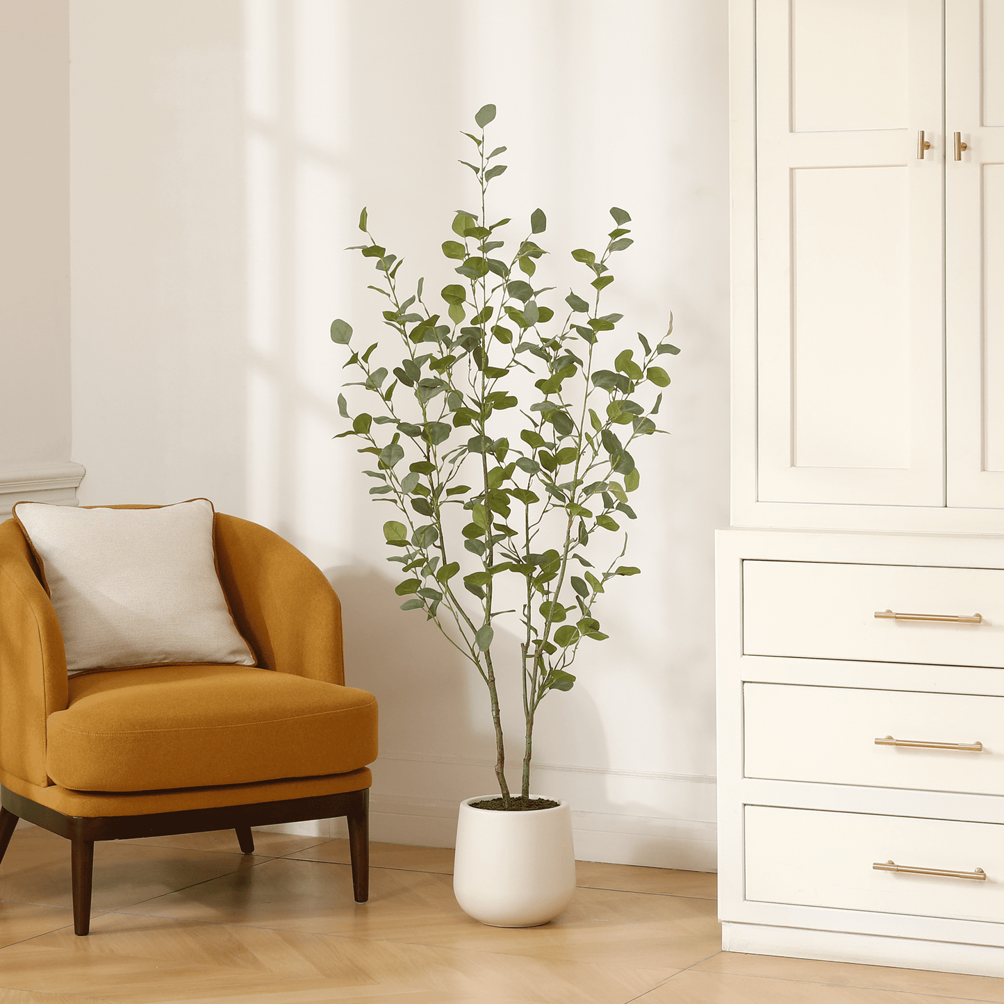 5ft Artificial Eucalyptus Plant in Oval White Pot - Easy to Assemble and Disassemble, Perfect for Home or Office Decor