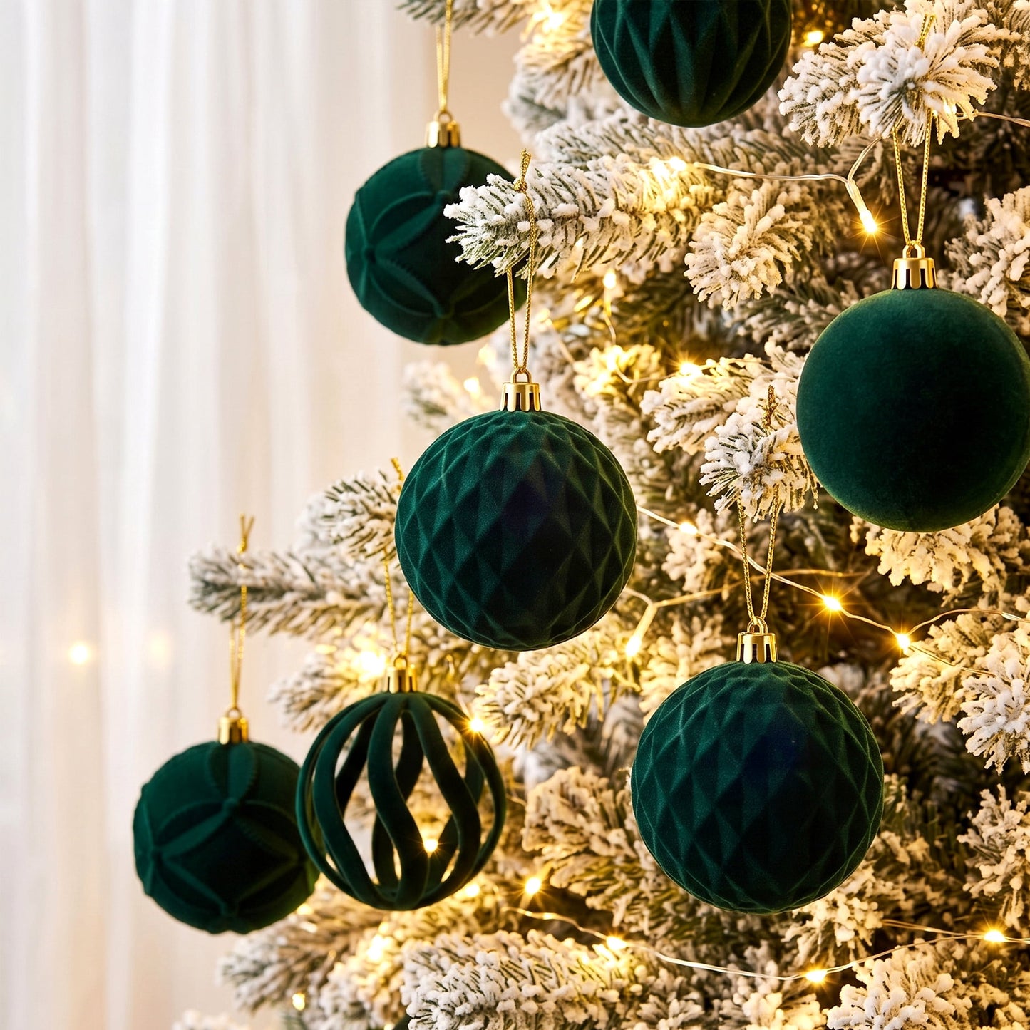 DR.Planzen 16ct 3.15" Dark Green Flocked Christmas Ornaments, Soft Velvet Foam Balls for Holiday Tree Decor, Shatterproof Indoor Xmas Decorations