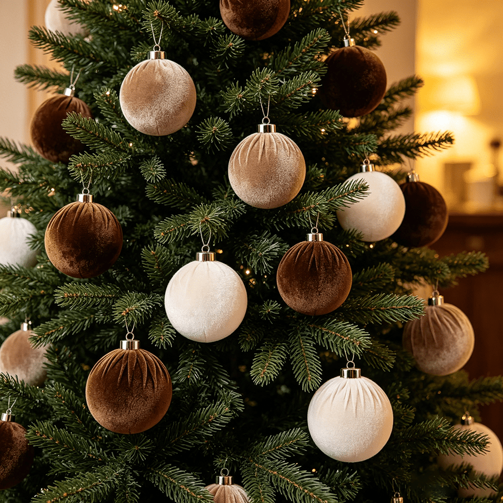 Velvet Christmas Ball Ornaments Set - 15pcs Large 8cm Christmas Tree Ornaments, Soft Fabric Hanging Balls in Assorted Neutral Holiday Colors for Tree, Wreath, Garland, Home Party D¨¦cor