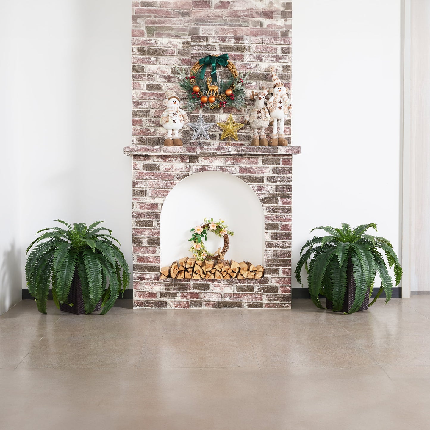 DR.Planzen Artificial Boston Fern Bush Plant with Brown Tapered Planter - UV Resistant Faux Ferns with 33 Leaves