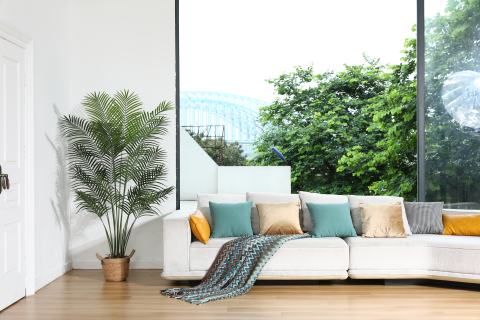 DR.Planzen 2 Artificial Palm in Pot Set, 5.5FT Faux Green Palm Plant, Fake Palm Tree for Home Decor (Set of 2)