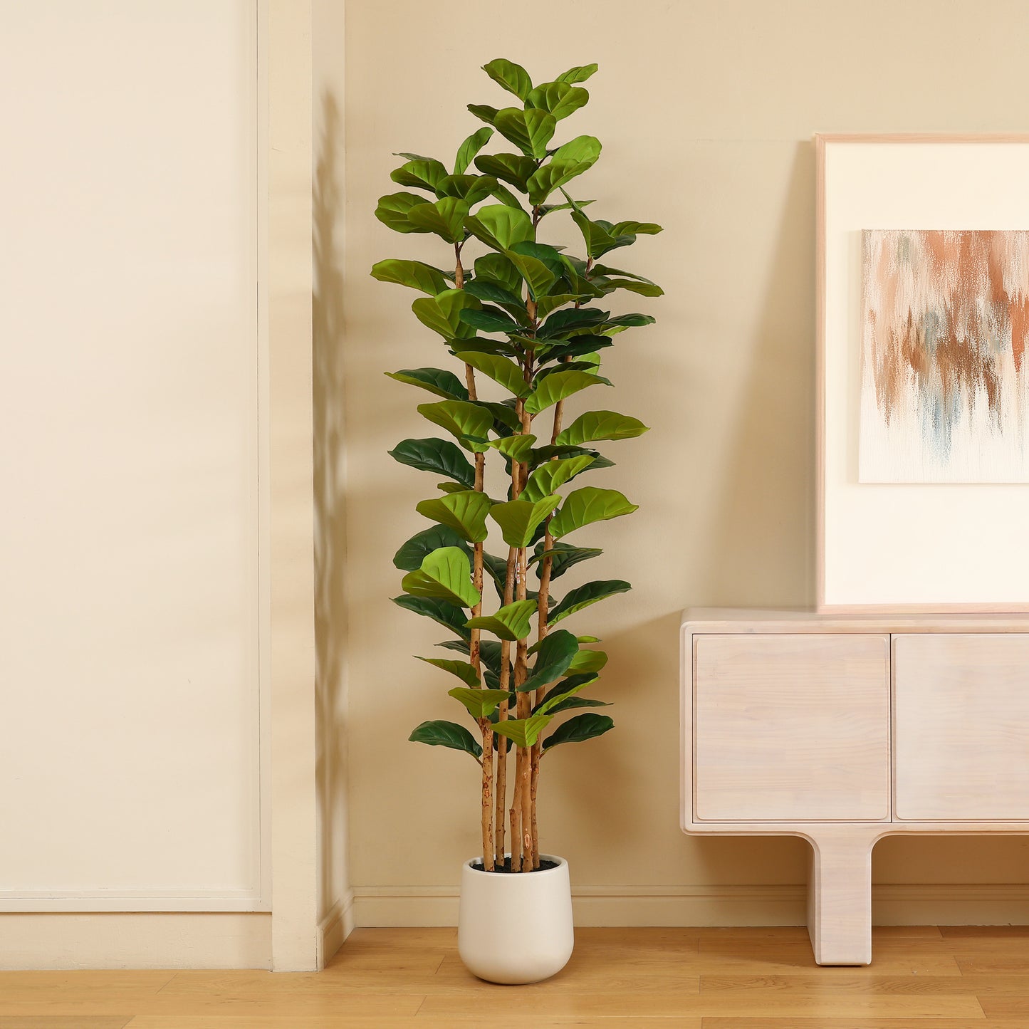 DR.Planzen 7FT Artificial Fiddle Leaf Fig Tree with Realistic Leaves and Natural Trunk, Silk Faux Potted Tree