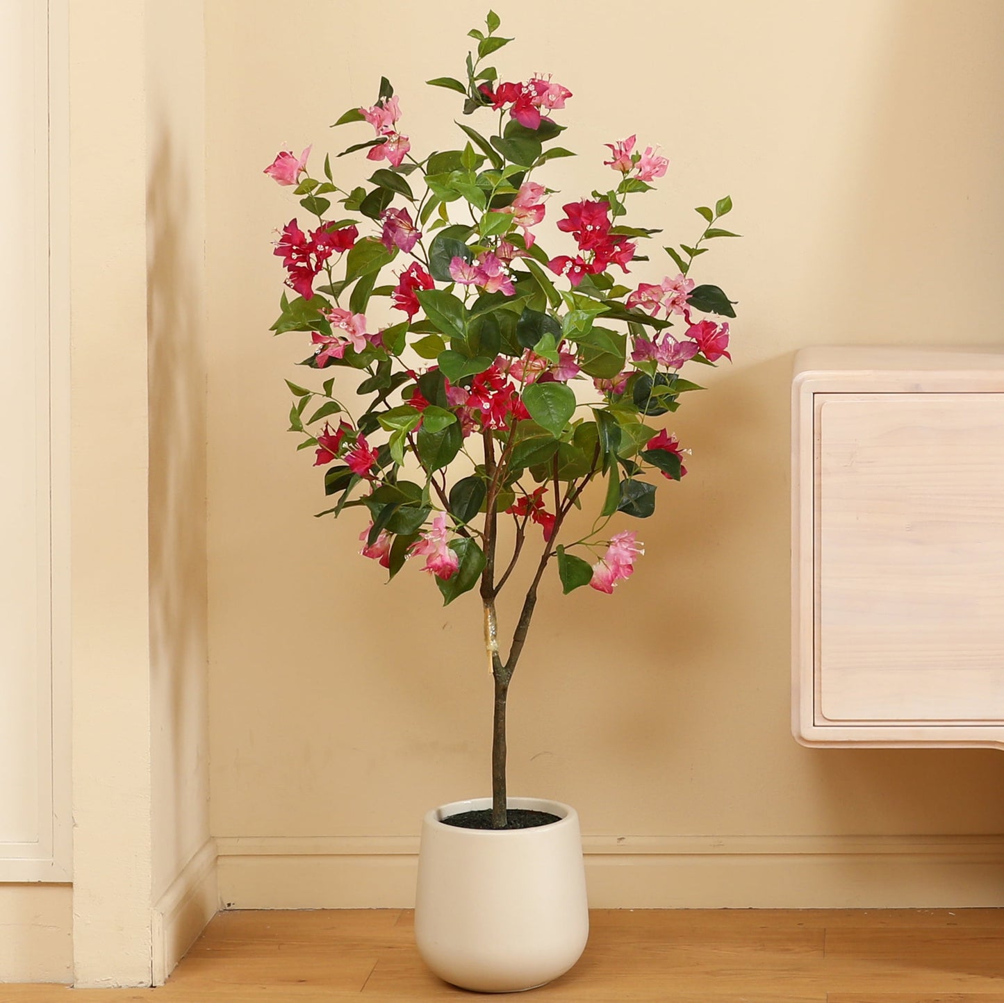 4ft Artificial Bougainvillea Tree with 9 inch White Planter, Tall Fake Bougainvillea Trees with Red Flowers, Faux Bougainvillea Silk Plants for Indoor, Plants for Home Decor