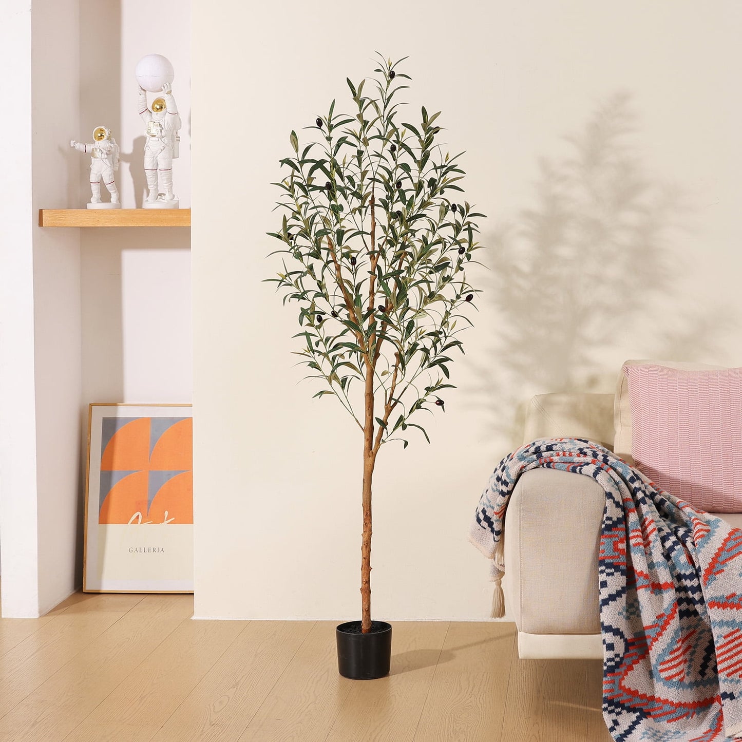 DR.Planzen Exquisite Artificial Olive Tree 5 ft Indoor Outdoor, Tall Faux Olive Tree in Black Plastic Pot, Artificial Plants with Natural Wood Trunk and Lifelike Fruits for Home Office Garden Decor