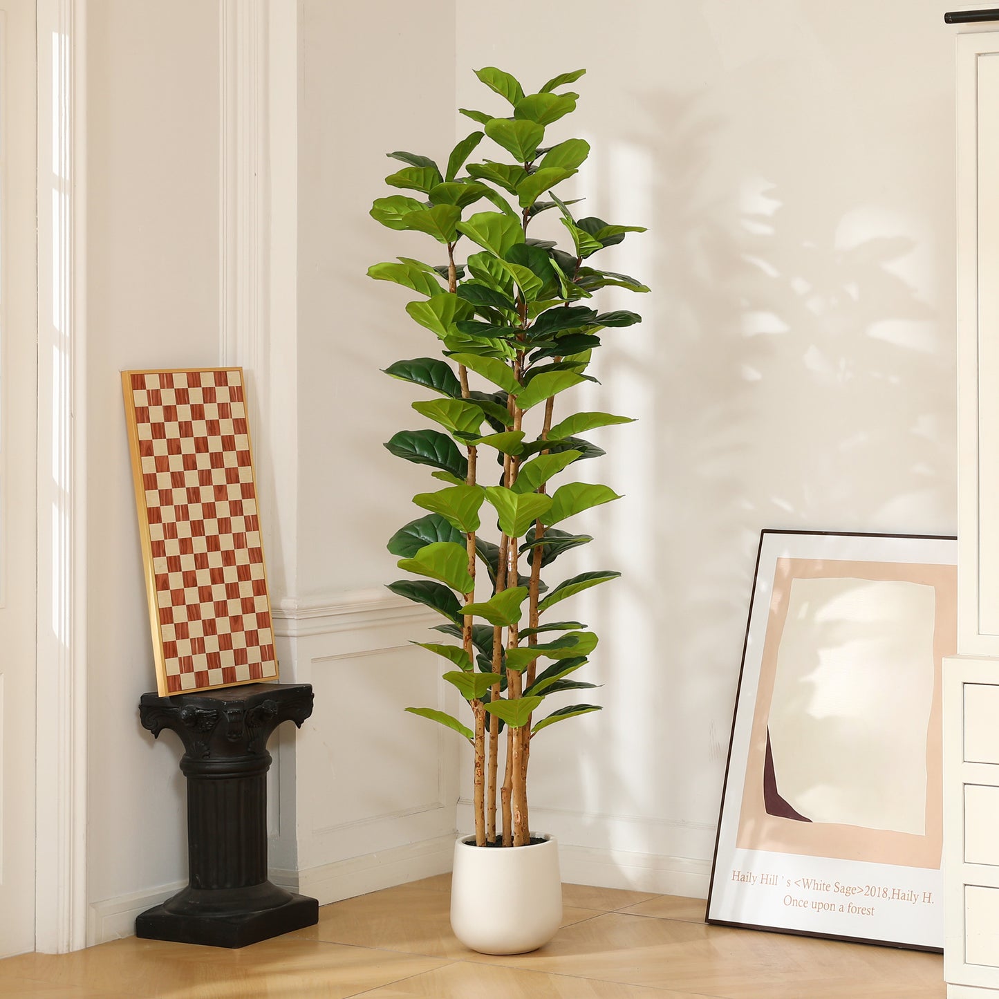 DR.Planzen 7FT Artificial Fiddle Leaf Fig Tree with Realistic Leaves and Natural Trunk, Silk Faux Potted Tree