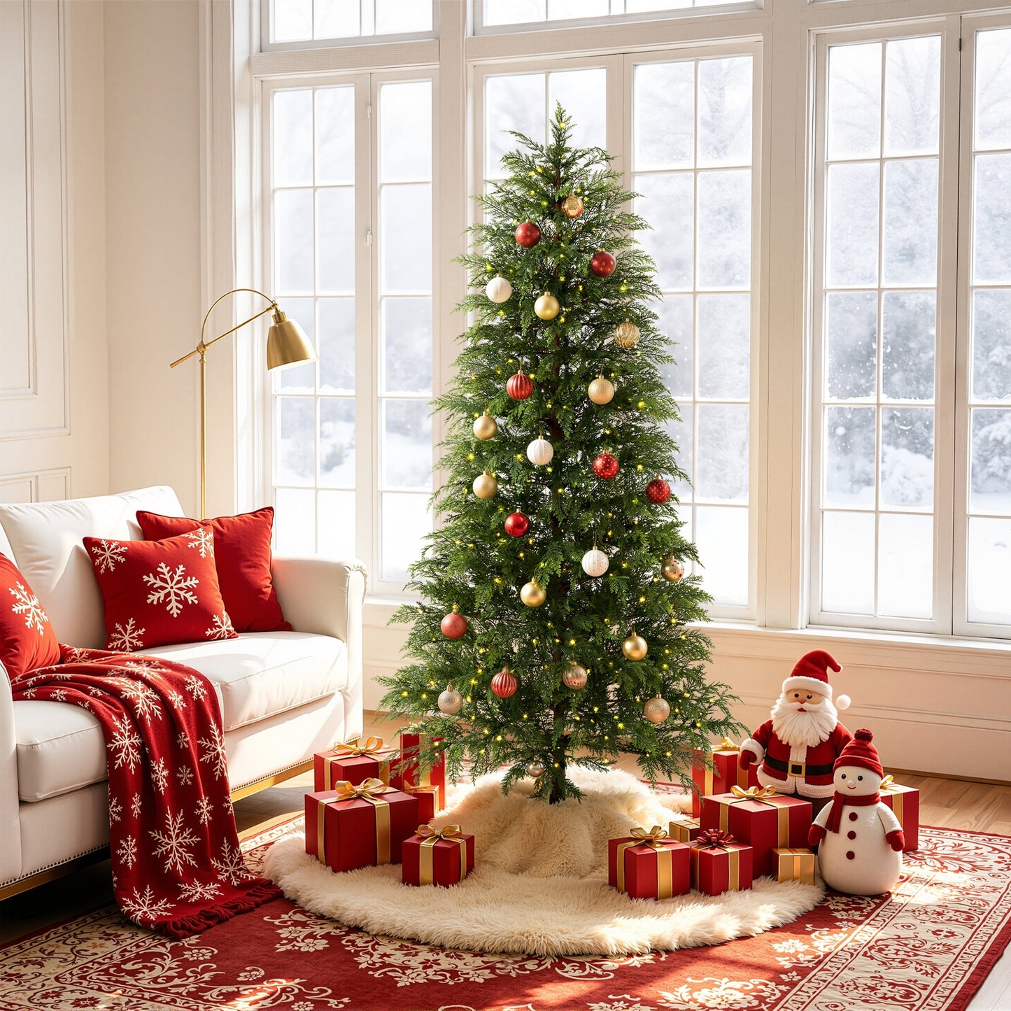 DR.Planzen 7.5' Pre-Lit Green Cypress Artificial Christmas Tree with 500 Warm White Twinkle LED Lights, Full-Bodied Xmas Tree with Metal Stand, Indoor Holiday Decoration