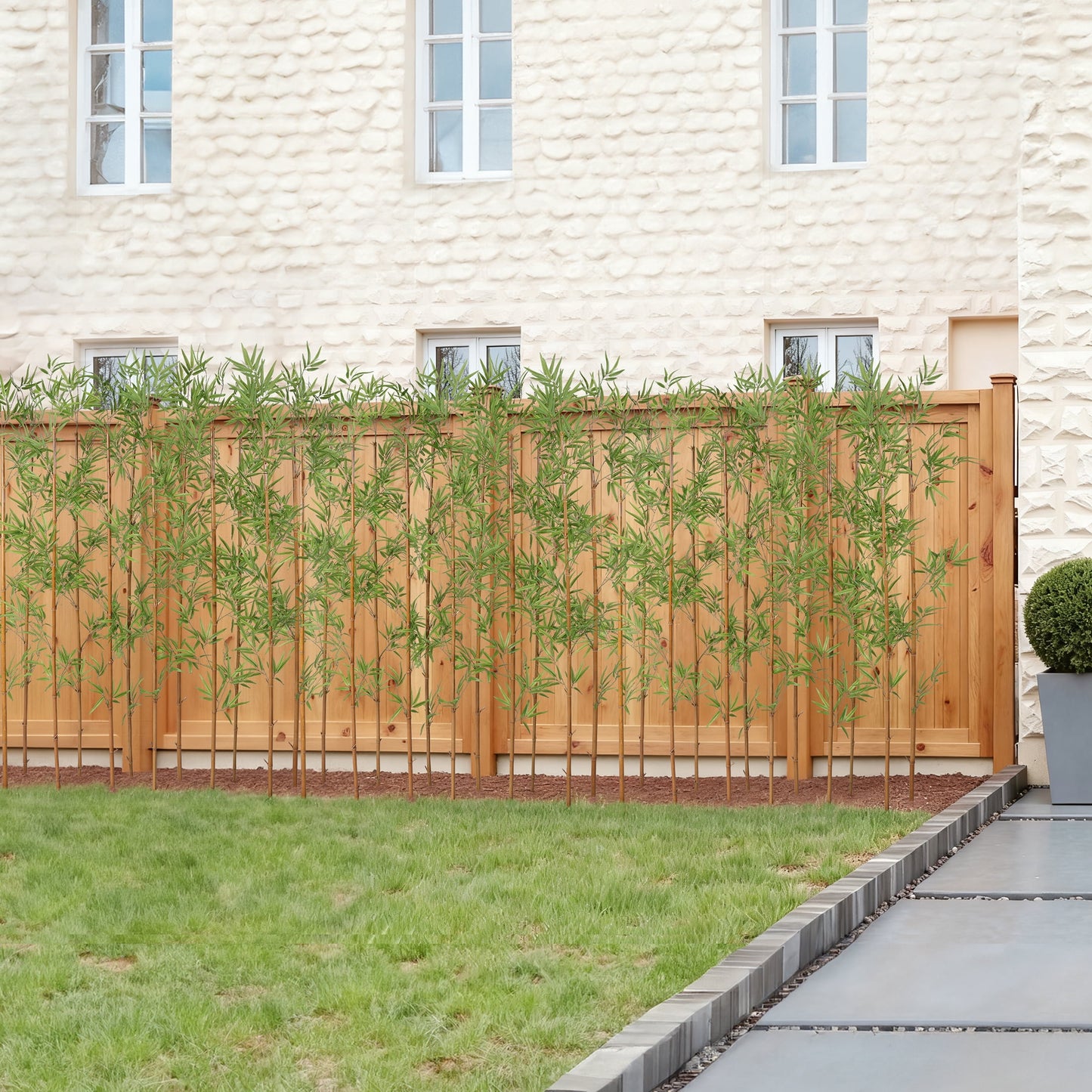 36 Pack 7FT Artificial Bamboo Privacy Screen - Faux Bamboo Plant Outdoor with Real Bamboo Poles, UV Resistant Dense Leaves Tall Fake Bamboo Fence Cover for Patio Backyard Balcony Wall Decor