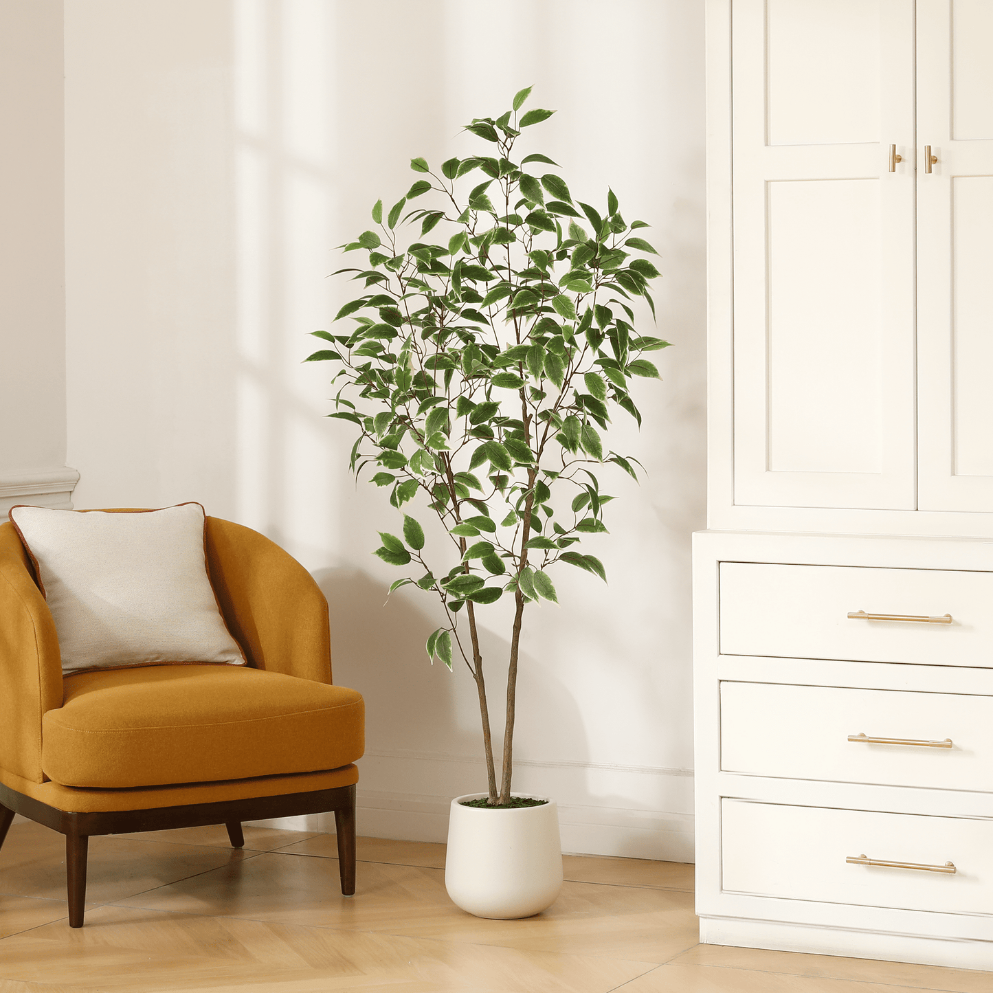 5FT Artificial White-Edged Ficus Elastica in Oval White Pot, Perfect for Home or Office Decor, Easy Disassembly and Assembly
