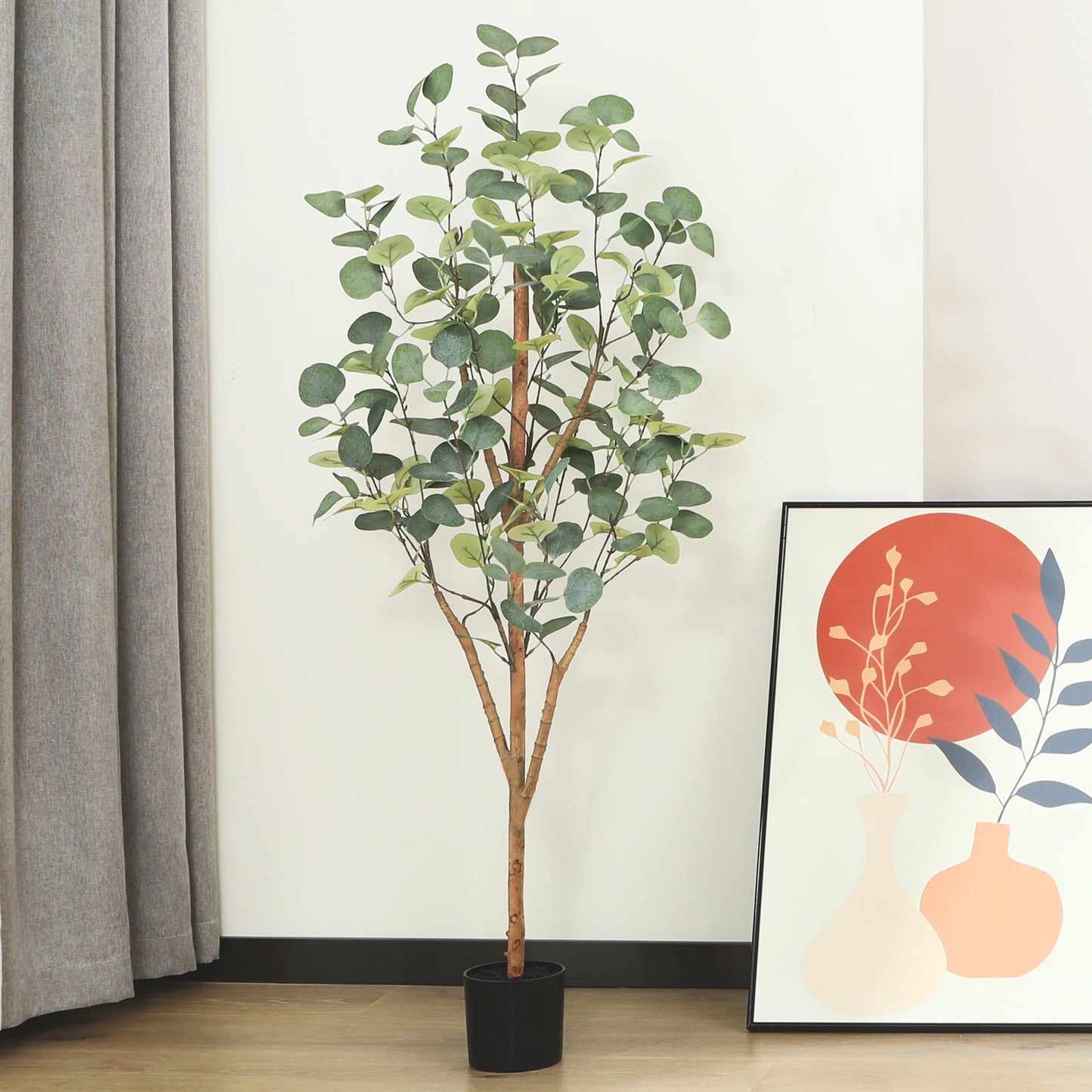 4 ft Artificial Eucalyptus Plants in Pot with Realistic Leaves and Natural Wood Trunk, Faux Tree
