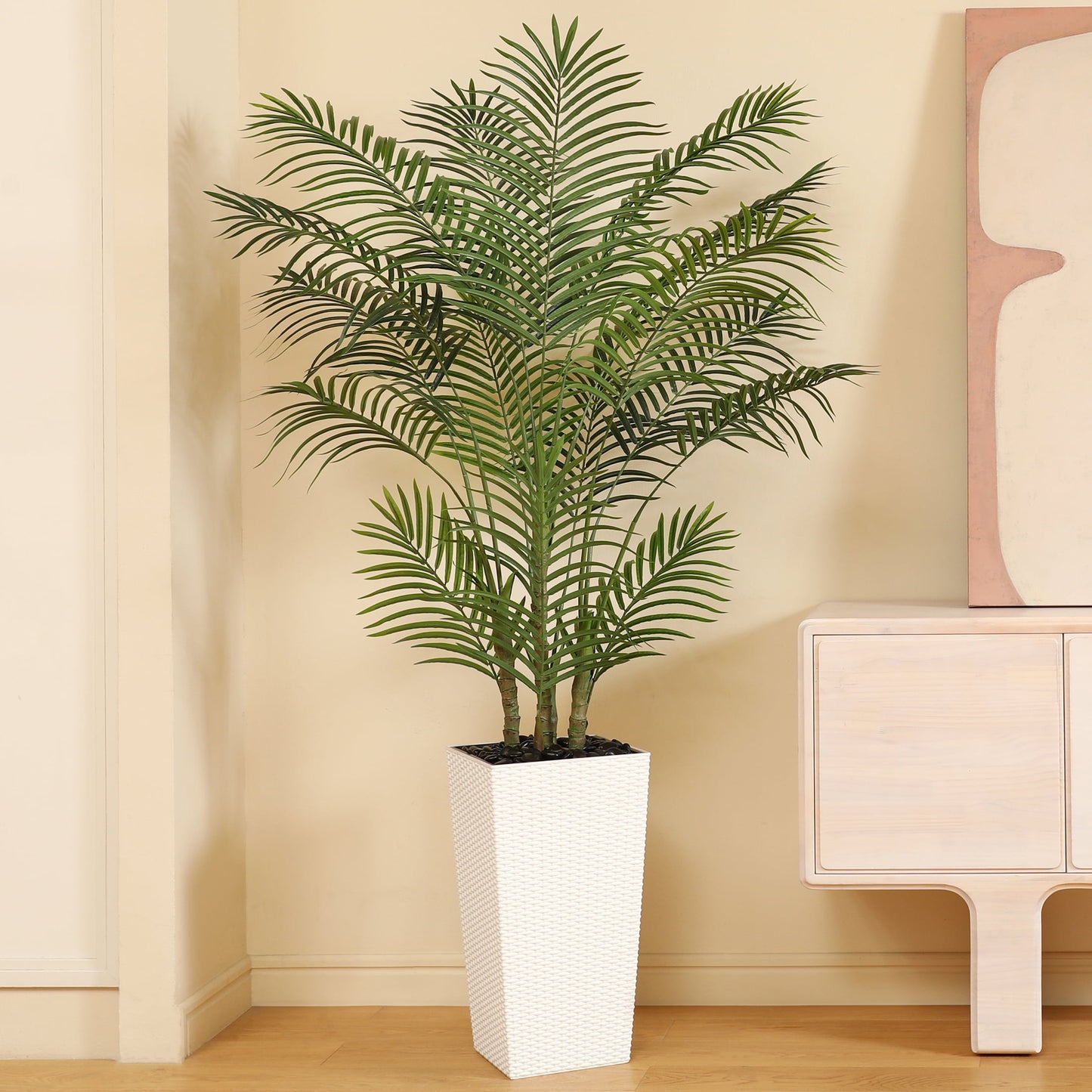 6ft UV Resistant Artificial Palm Plant with White Tall Planter, Pre Potted Fake Palm Plants for Indoor Outdoor Home Decor, Big Faux Plants Fake Plant for Office House Decor