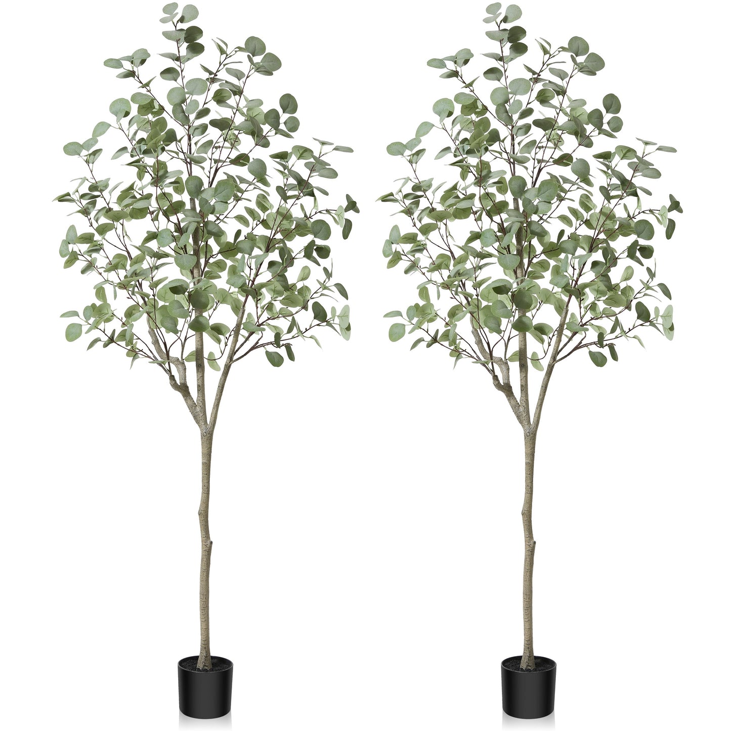 2 Pack Artificial Plants 6ft Artificial Eucalyptus Silk Tree in Pot, Faux Plastic Eucalyptus Plant with Durable Plastic Trunk for Home Decor Office House Living Room Indoor Outdoor