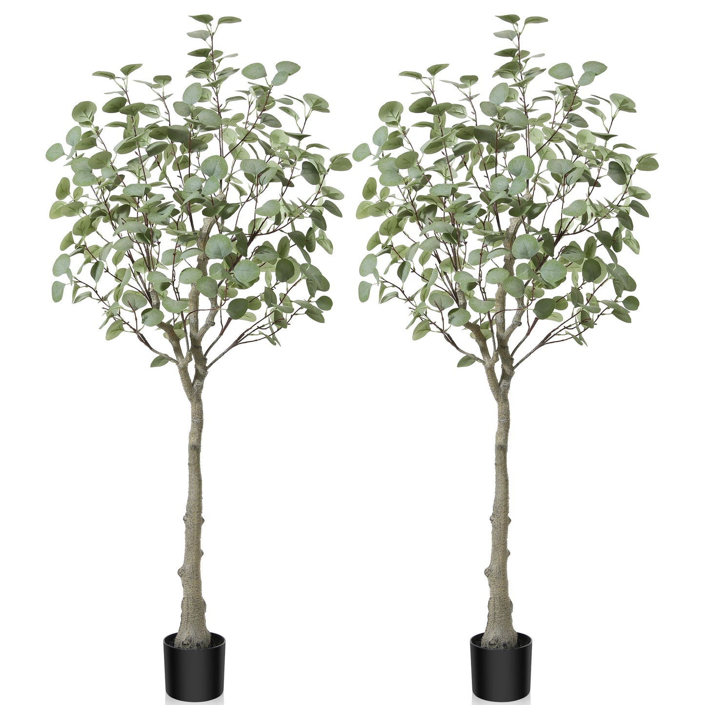 2 Pack Artificial Plants 5ft Artificial Eucalyptus Silk Tree in Pot, Faux Plastic Eucalyptus Plant with Durable Plastic Trunk for Home Decor Office House Living Room Indoor Outdoor