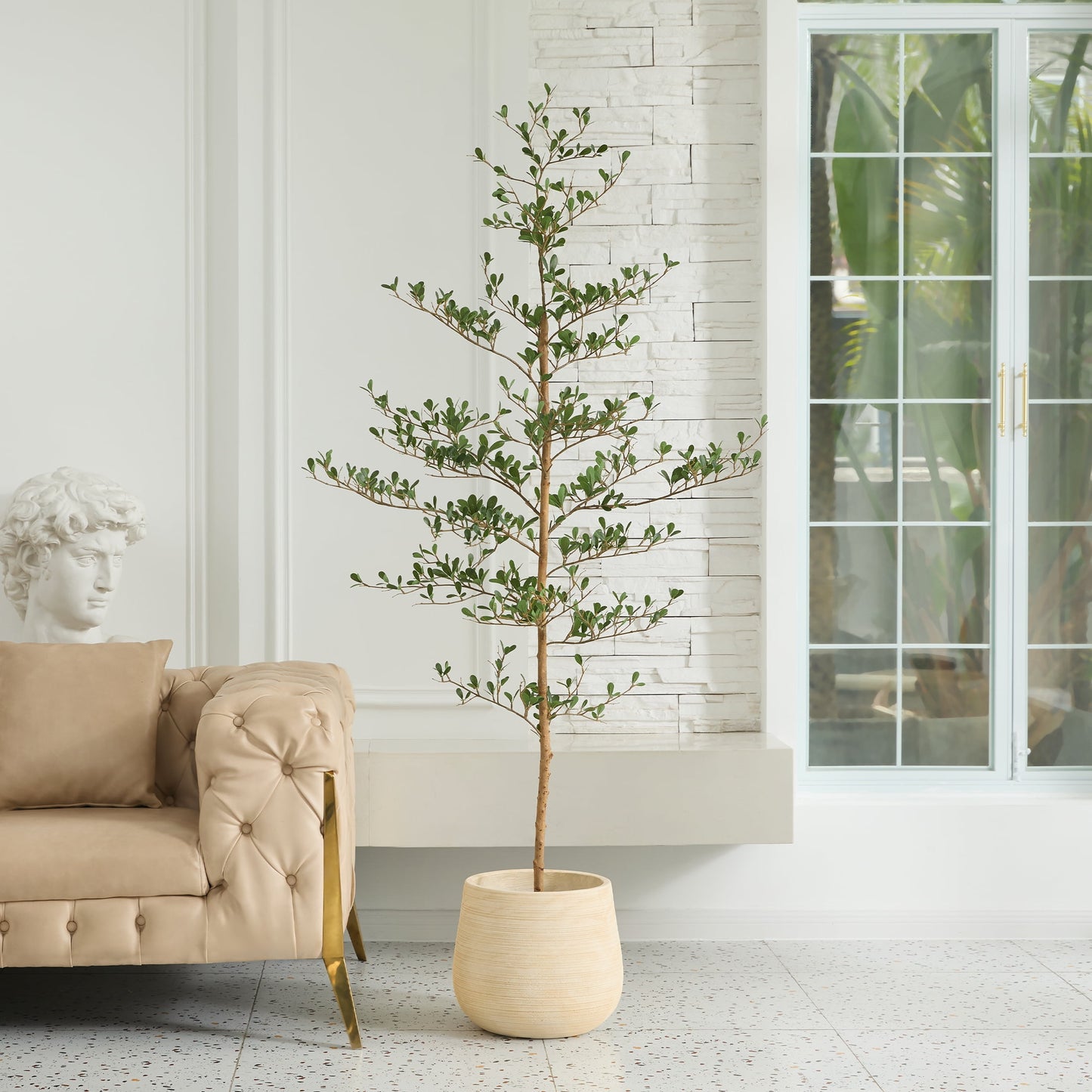 DR.Planzen 6ft Faux Black Olive Tree - Realistic Potted Artificial Tree with Natural Trunk & Silk Leaves - Tall Faux Plant for Home, Office, Indoor & Outdoor Decor - Low Maintenance & UV Resistant