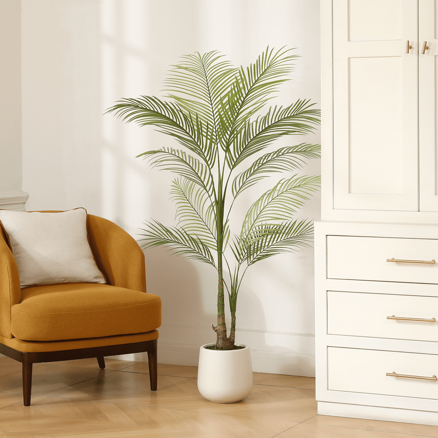 5FT Artificial Palm Tree with Oval White Pot, Perfect for Indoor/Outdoor Decoration