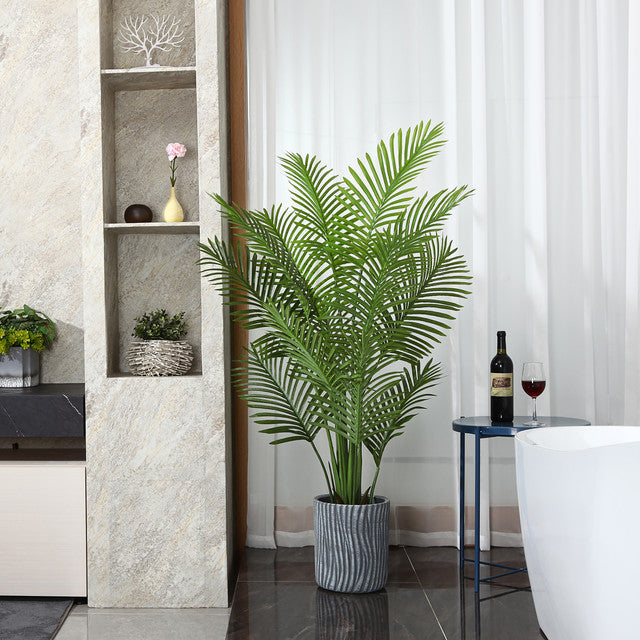 2 Pack Artificial Plants in Basket 5 Feet Faux Green Areca Palm Plant with Woven Seagrass Belly Basket, Fake Tree for Home Decor Office House Living Room Indoor Outdoor