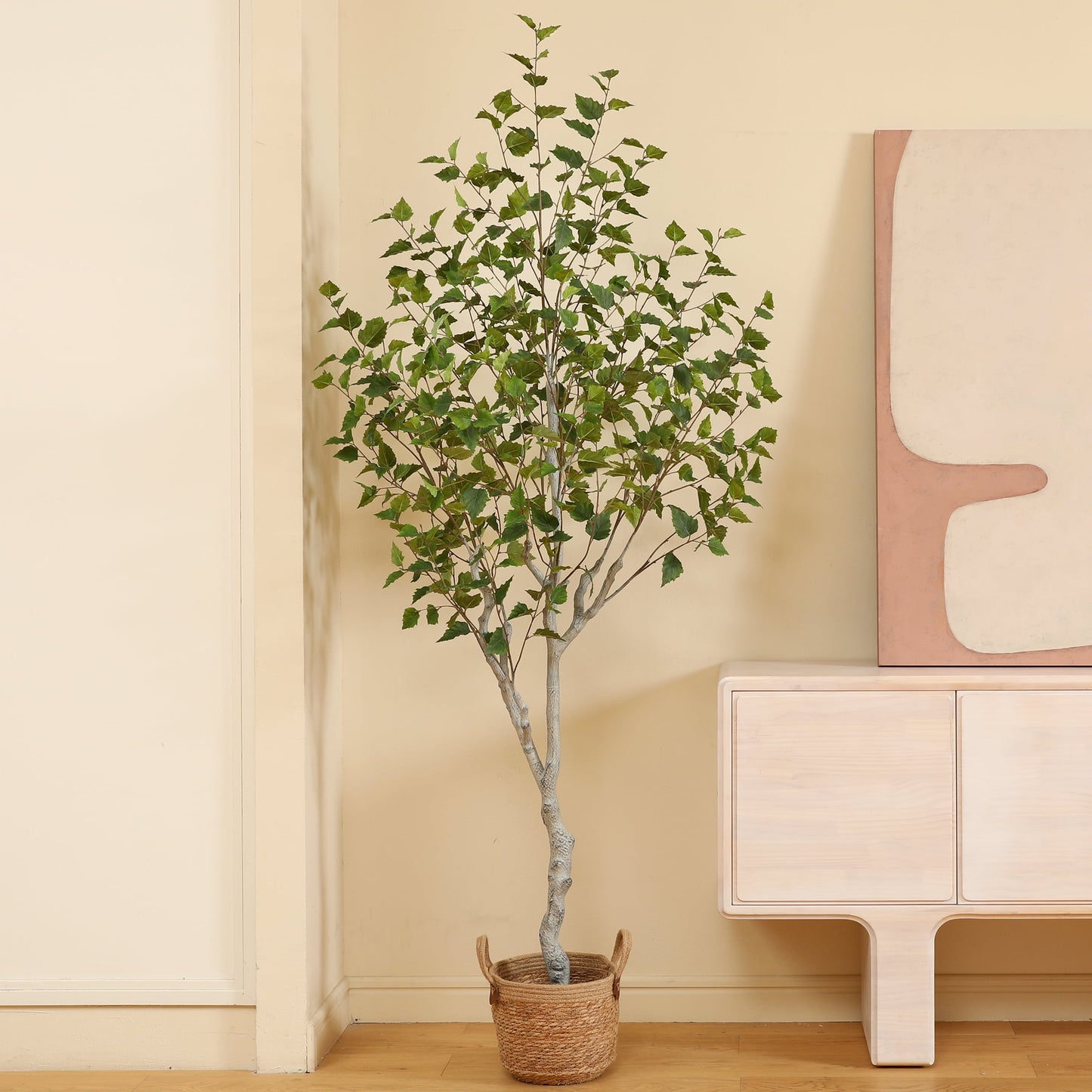 7ft Fake Plastic Betula Tree in Pot, Pre Potted Faux Greenry Plant for Home Decor Office House Living Room Indoor Outdoor, Big Fake Plants Fake House Plants