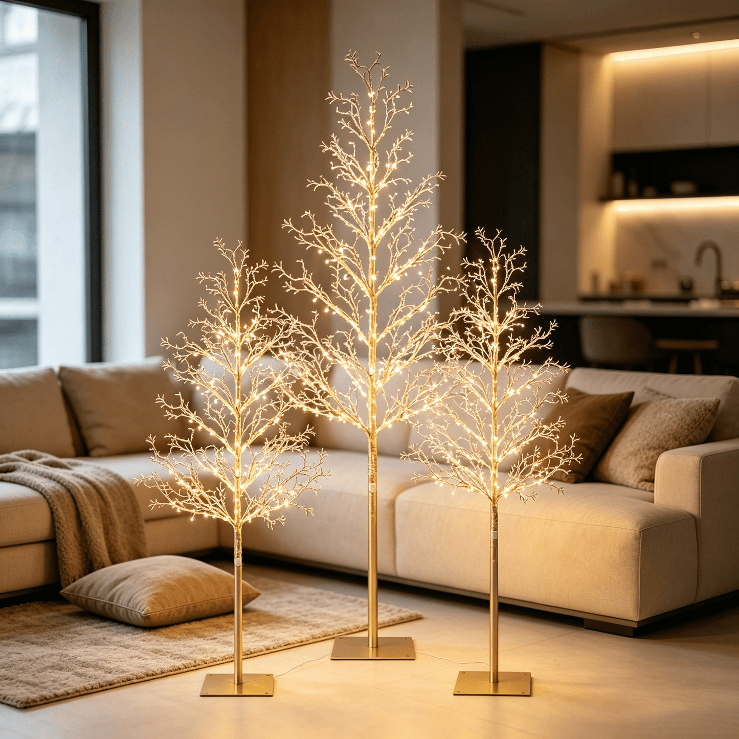 DR.Planzen 4FT/5FT/6FT Pre-Lit Ice Crystal Christmas Tree Set, Golden Warm White LED Lighted Trees with Breathing Flash, Indoor & Outdoor Holiday Decor