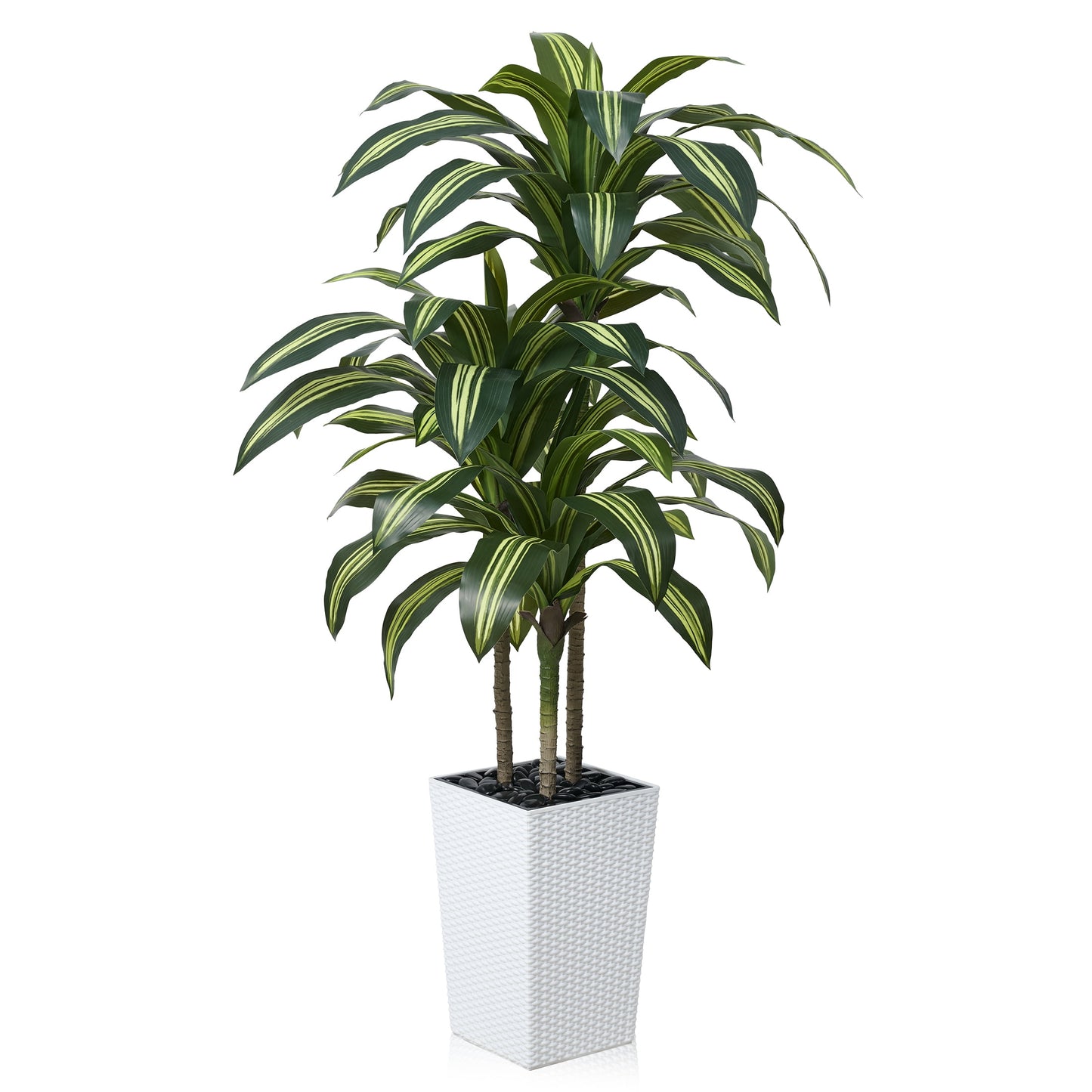 DR.Planzen 5FT Artificial Dracaena Tree with UV-Resistant Silk Leaves in White Tall Planter - Indoor/Outdoor Faux Plant for Home Office House Decor, Tall Fake Tree for Living Room Lobby & Patio
