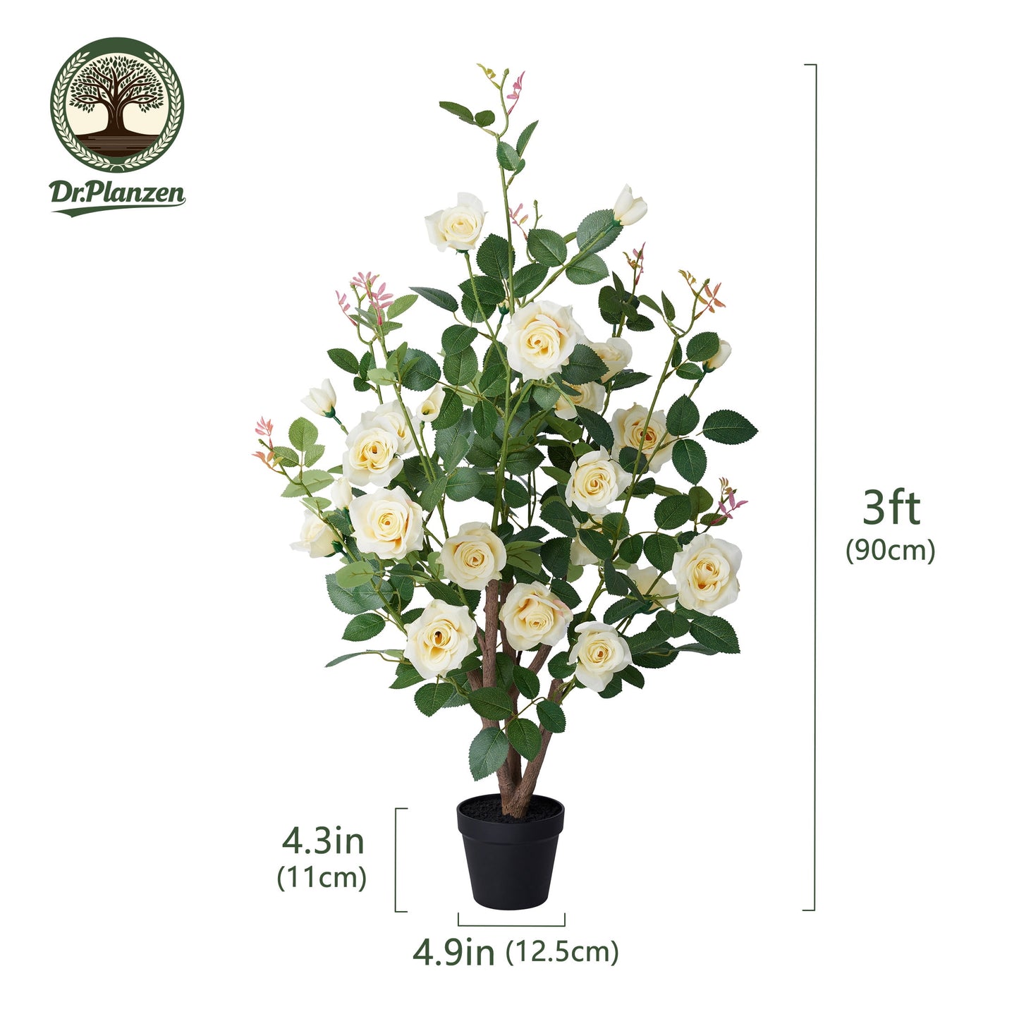 DR.Planzen 3ft Artificial Yellow Rose Tree with Green Leaves, Lifelike Faux Rose Flower Tree for Home Decor Indoor Outdoor, Living Room Office Decoration