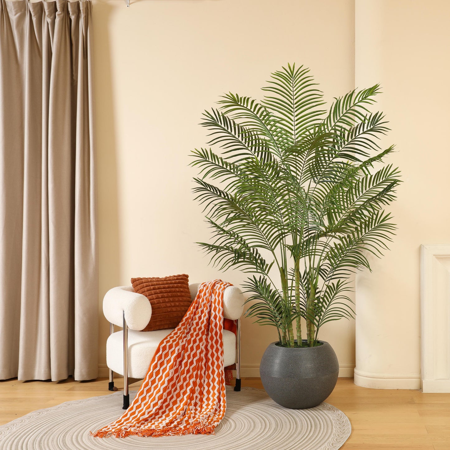 7ft Tall Artificial Palm Tree with Large Gray Round Basin- Realistic Decorative Plant for Indoor Home and Office??? Outdoor Garden
