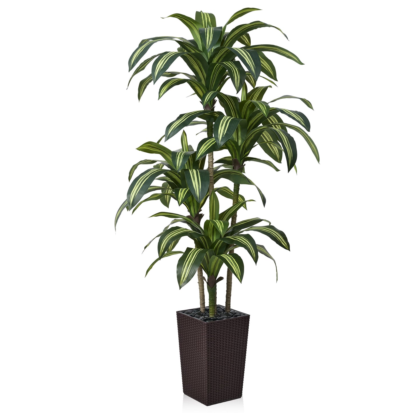 DR.Planzen 6FT Artificial Dracaena Tree with UV-Resistant Silk Leaves in Coffee Tall Planter - Indoor/Outdoor Faux Plant for Home Office House Decor, Tall Fake Tree for Living Room Lobby & Patio
