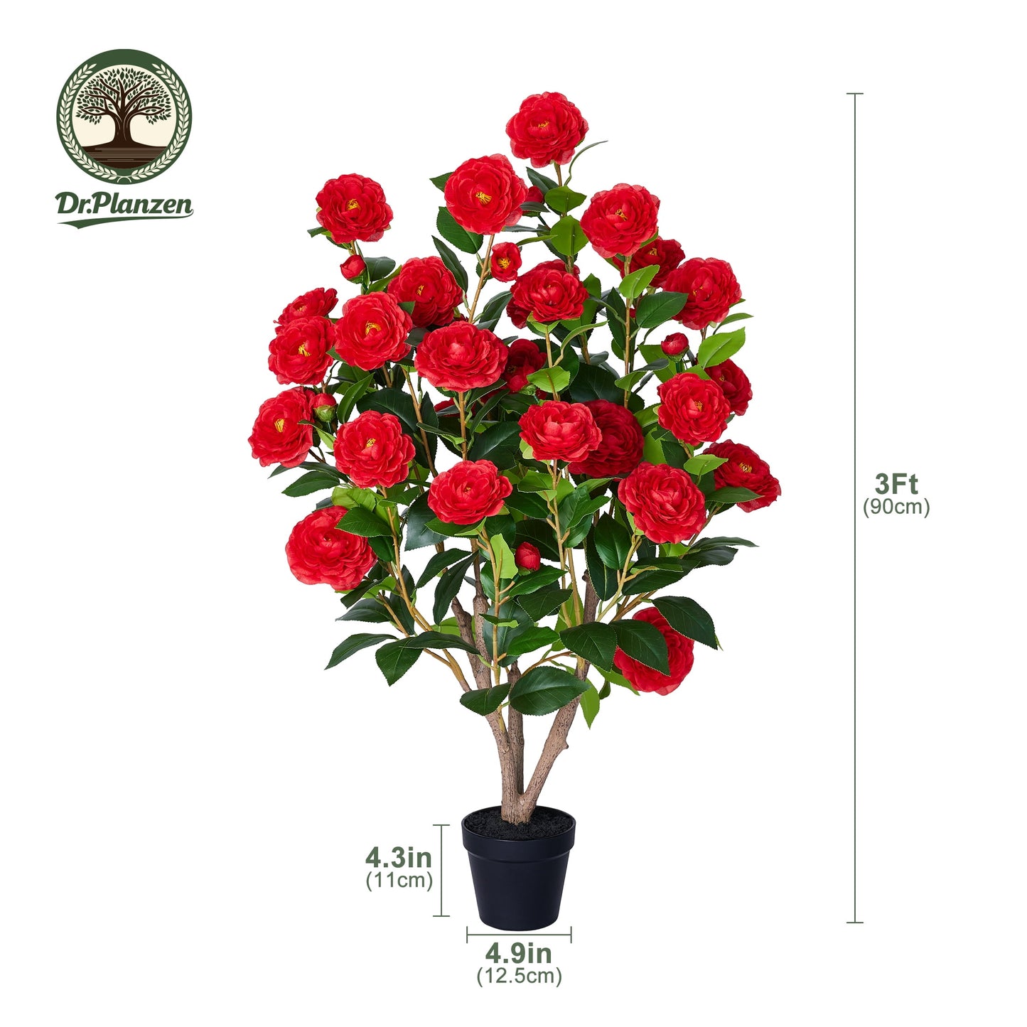 2 Pack Artificial Camellia Tree 3FT in Pot ¨C 27 Blooming Red Flowers & 252 Leaves UV Resistant Faux Camellia Plant for Indoor Outdoor Decor, Front Door Porch Patio Living Room Office