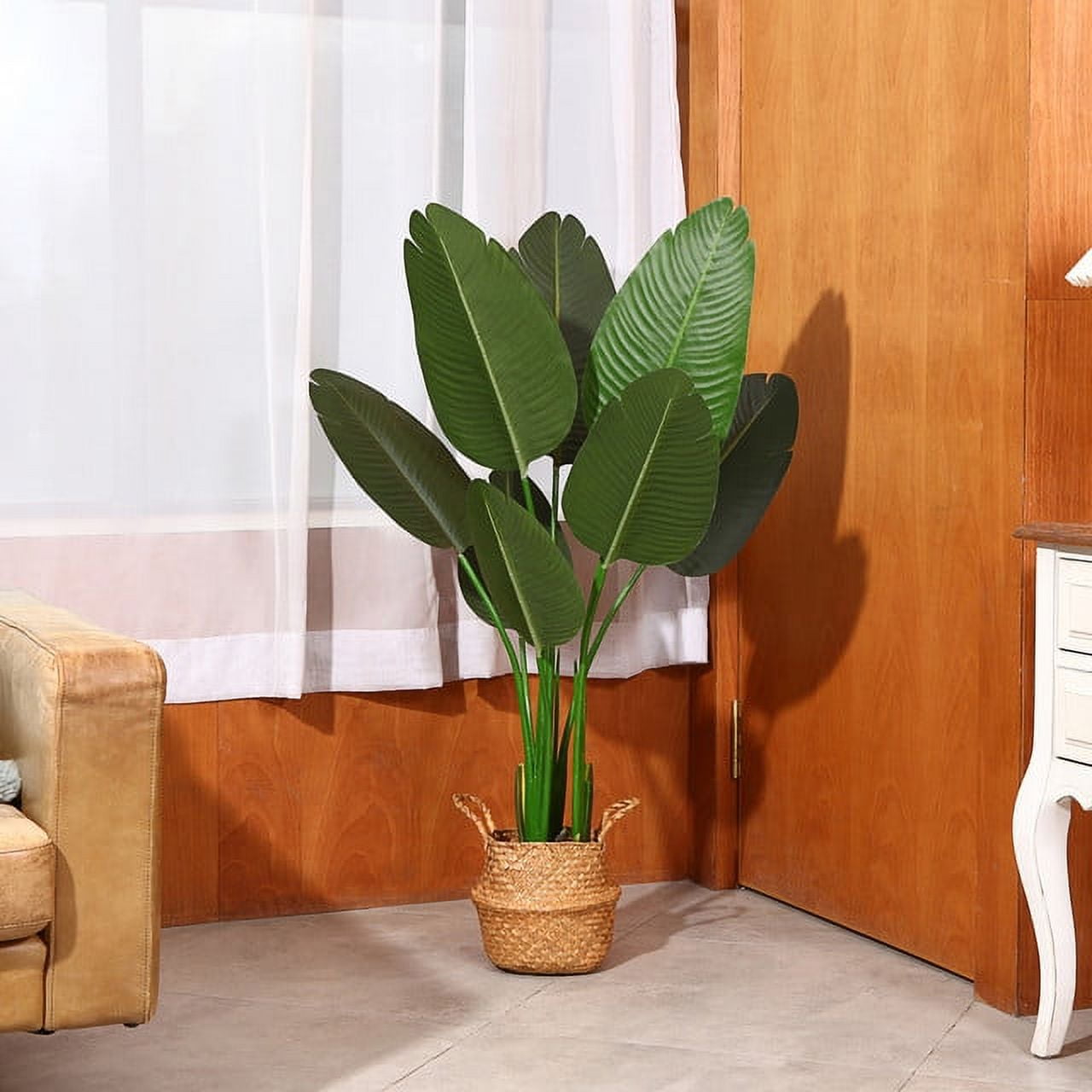 4 Feet Artificial Bird of Paradise Plant Fake Tropical Palm Tree for Indoor Outdoor, Perfect Faux Plants for Home Garden Office Store Decoration