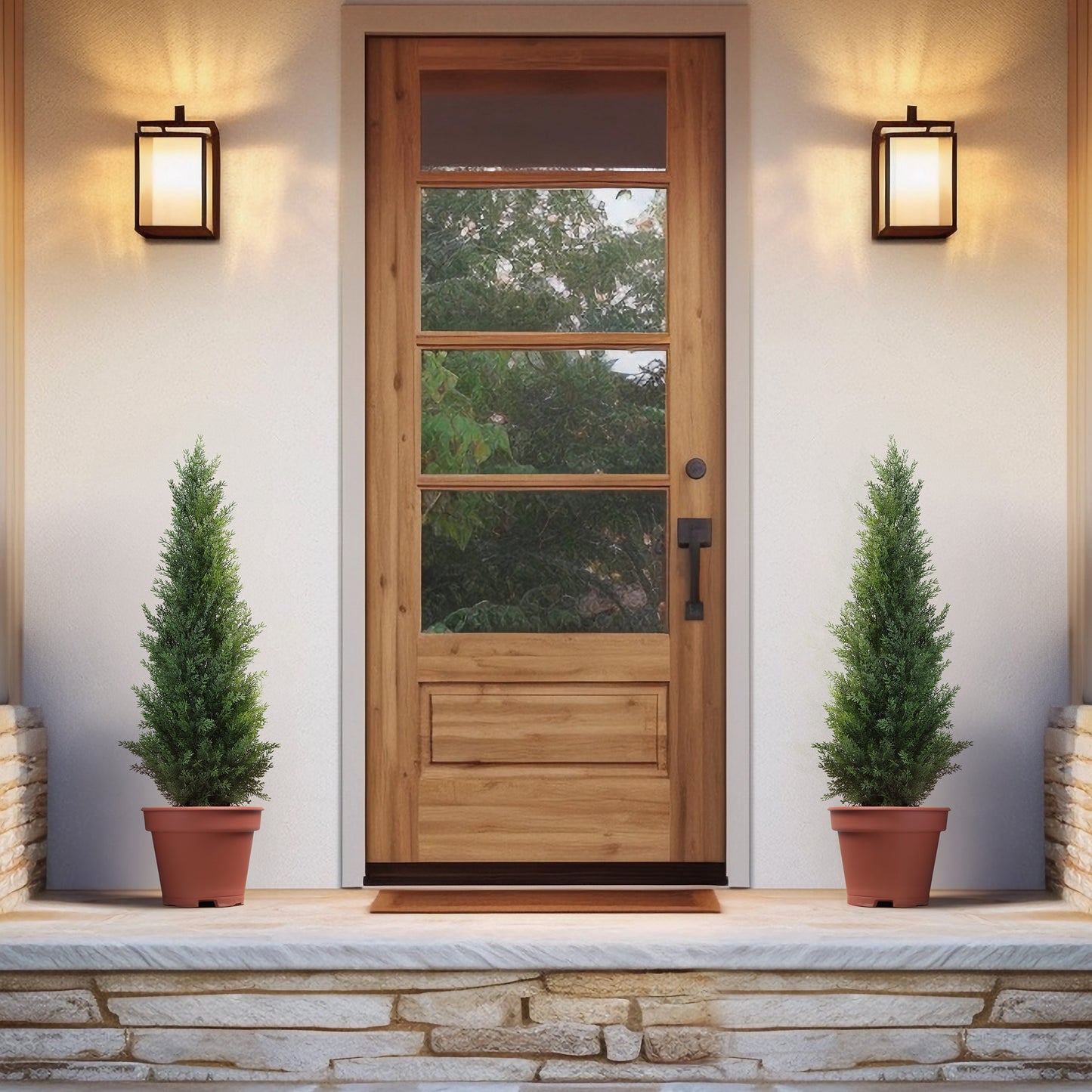DR.Planzen 3FT Artificial Cedar Topiary Trees for Outdoors Potted Fake Cedar Trees Faux Evergreen Plants for Home Porch Decor Set of 2