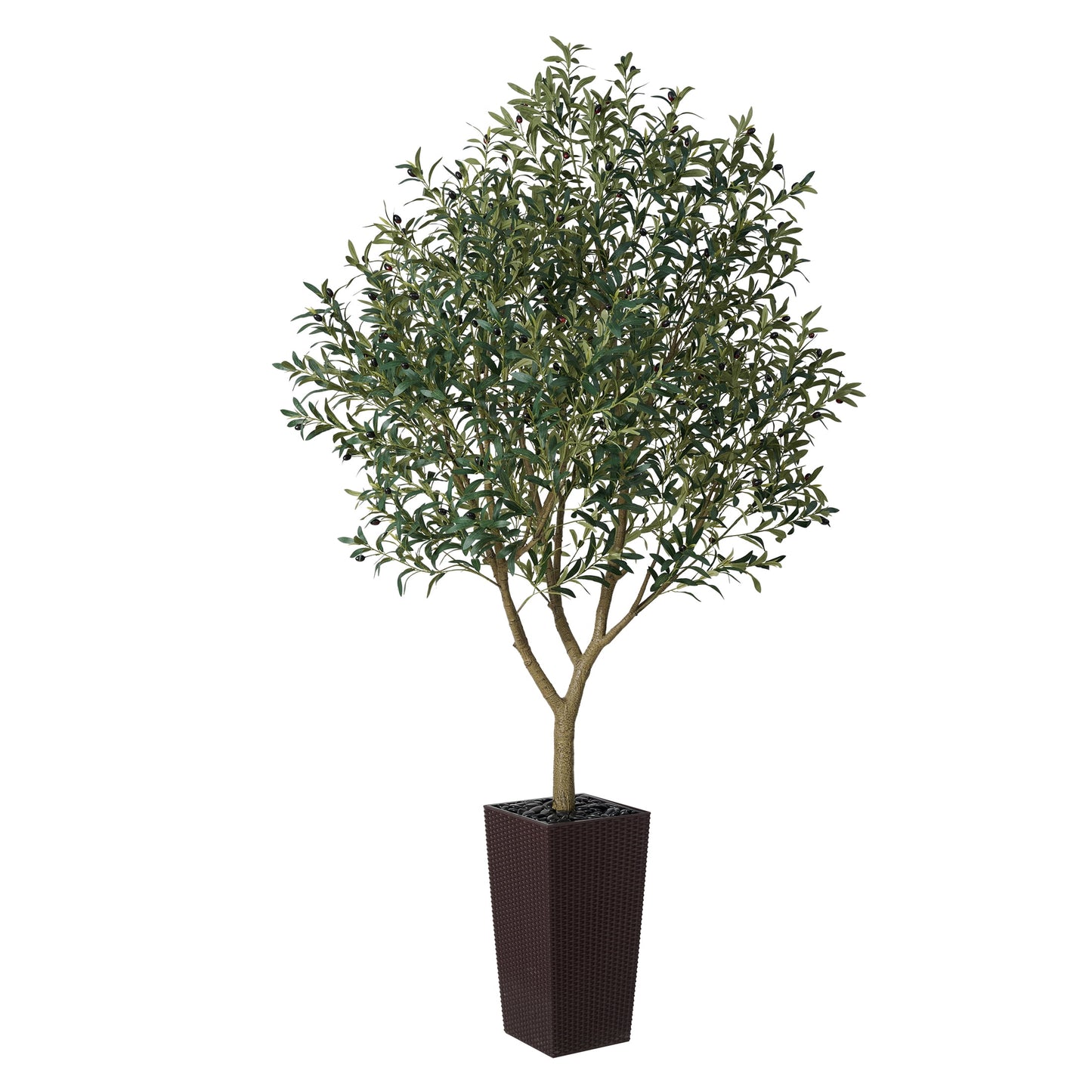DR.Planzen UV Resistant 8ft Artificial Olive Tree in Brown Large Planter with Pebbles¨C Faux Olive Tree for Indoor and Outdoor Decor, Lifelike Greenery for Home & Garden Decor
