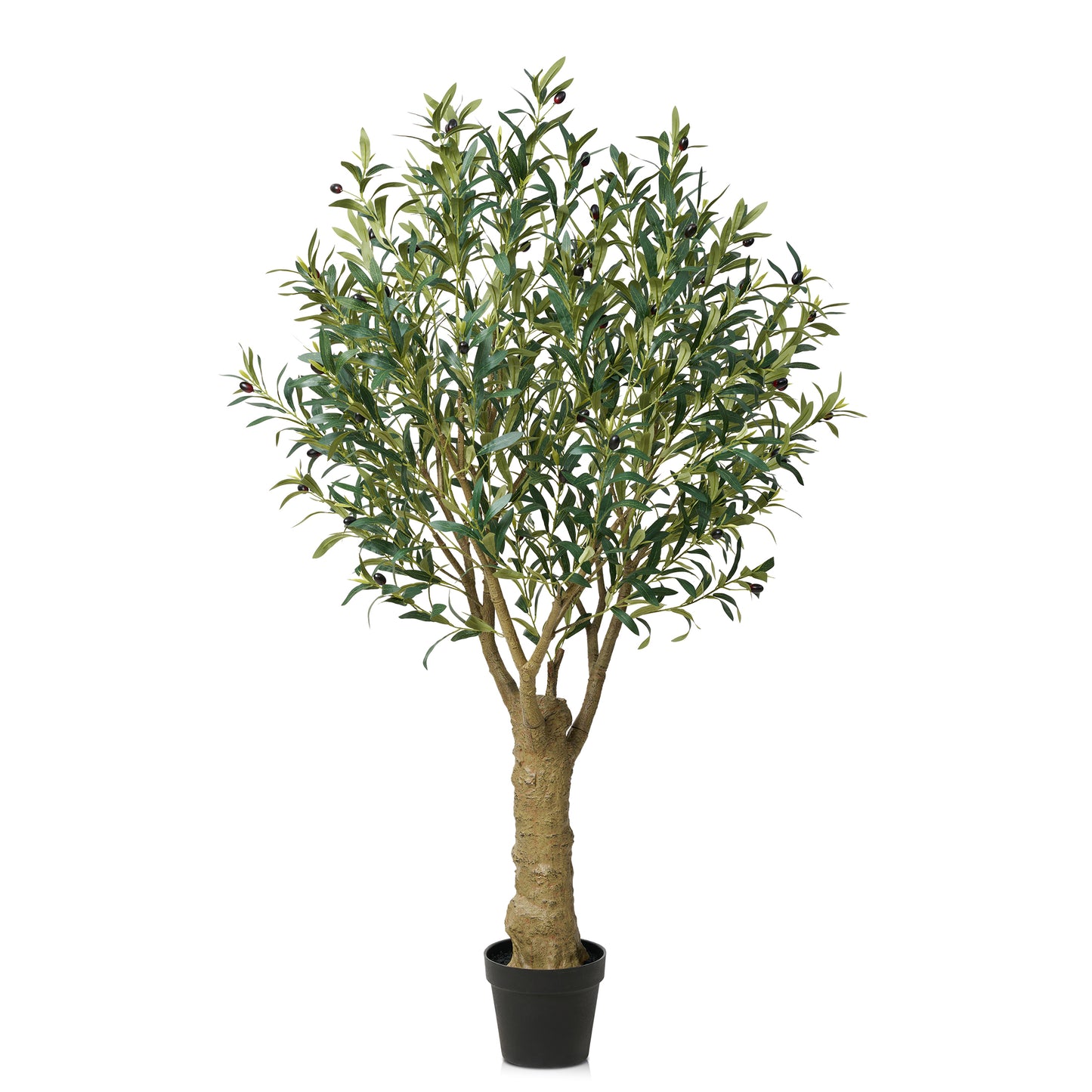 DR.Planzen 5FT Giant Artificial Olive Tree, Tall Silk Faux Olive Tree with Massive Trunk Base, Large UV Resistant Black Plastic Potted Plant for Indoor Outdoor Home Office Decor