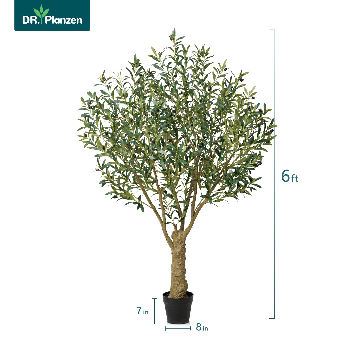 DR.Planzen 6FT Giant Artificial Olive Tree, Tall Silk Faux Olive Tree with Massive Trunk Base, Large UV Resistant Black Plastic Potted Plant for Indoor Outdoor Home Office Decor