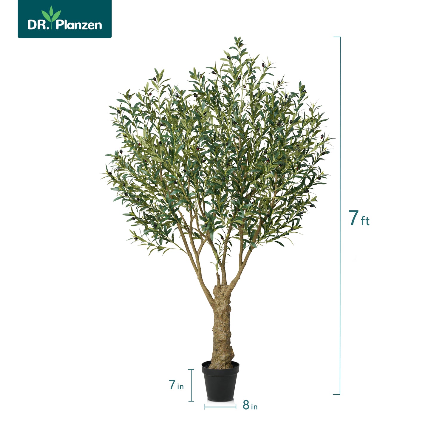 DR.Planzen 7FT Giant Artificial Olive Tree, Tall Silk Faux Olive Tree with Massive Trunk Base, Large UV Resistant Black Plastic Potted Plant for Indoor Outdoor Home Office Decor