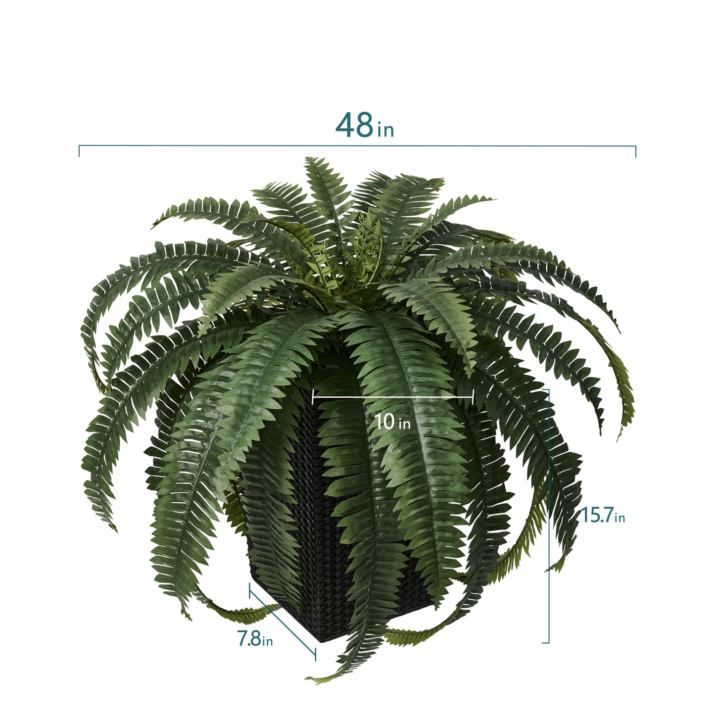 DR.Planzen Artificial Boston Fern Bush Plant with Black Tapered Planter - UV Resistant Faux Ferns with 33 Leaves
