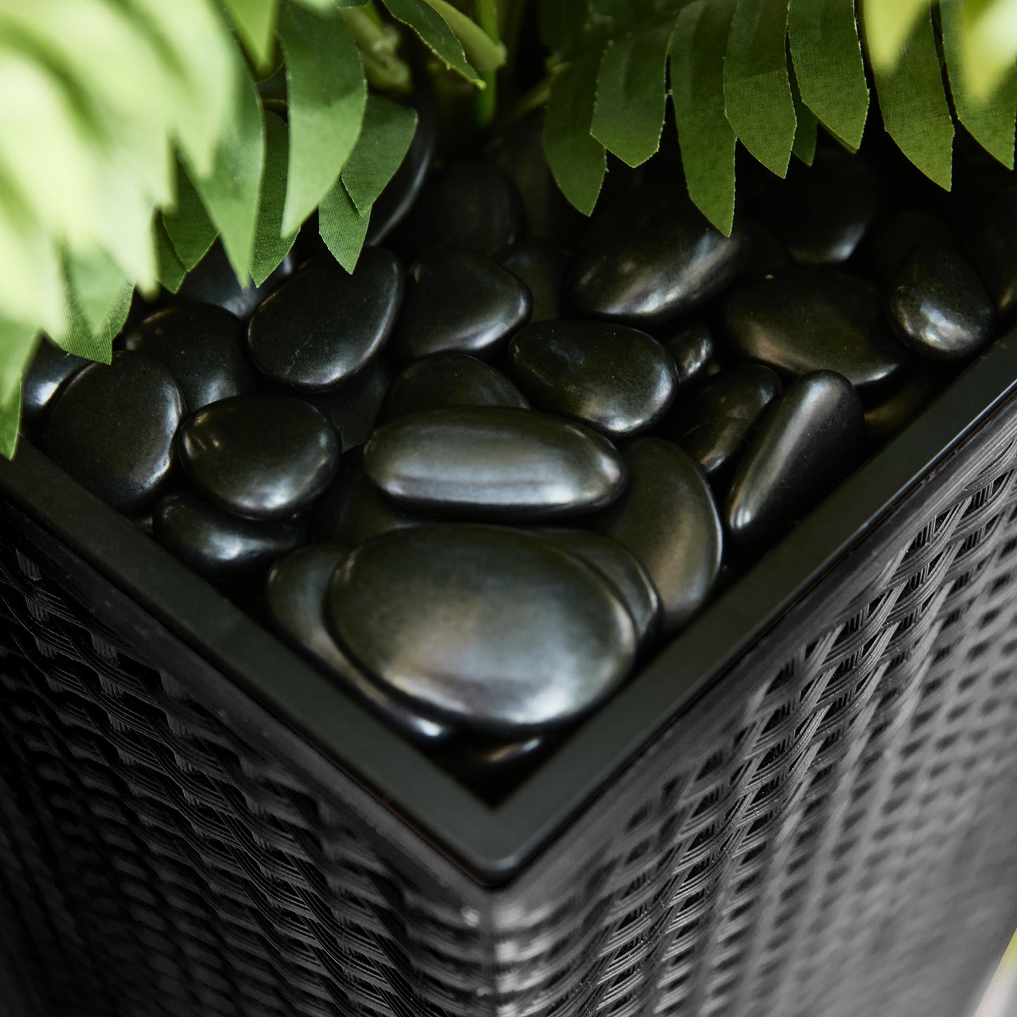 DR.Planzen Artificial Boston Fern Bush Plant with Black Tapered Planter - UV Resistant Faux Ferns with 39 Leaves