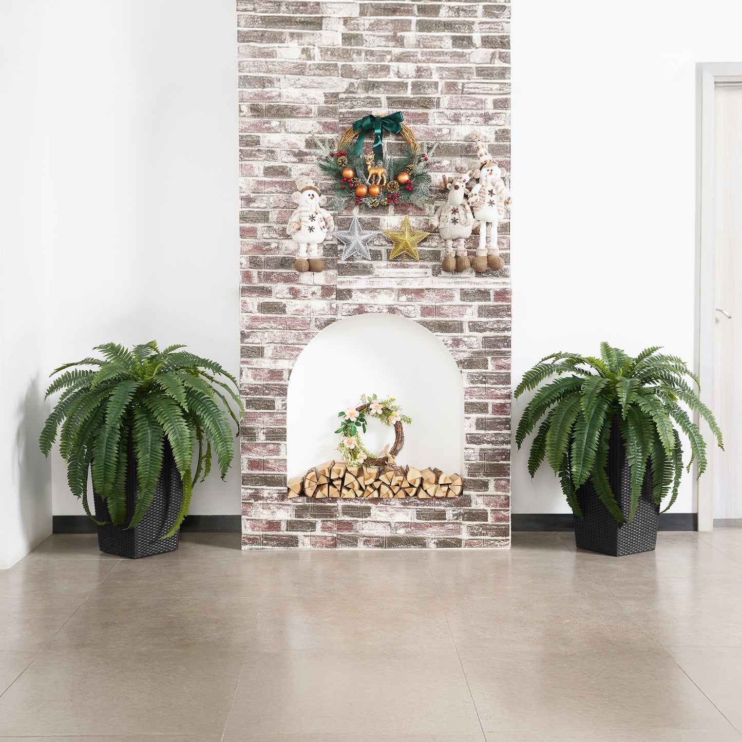 DR.Planzen Artificial Boston Fern Bush Plant with Black Tapered Planter - UV Resistant Faux Ferns with 39 Leaves