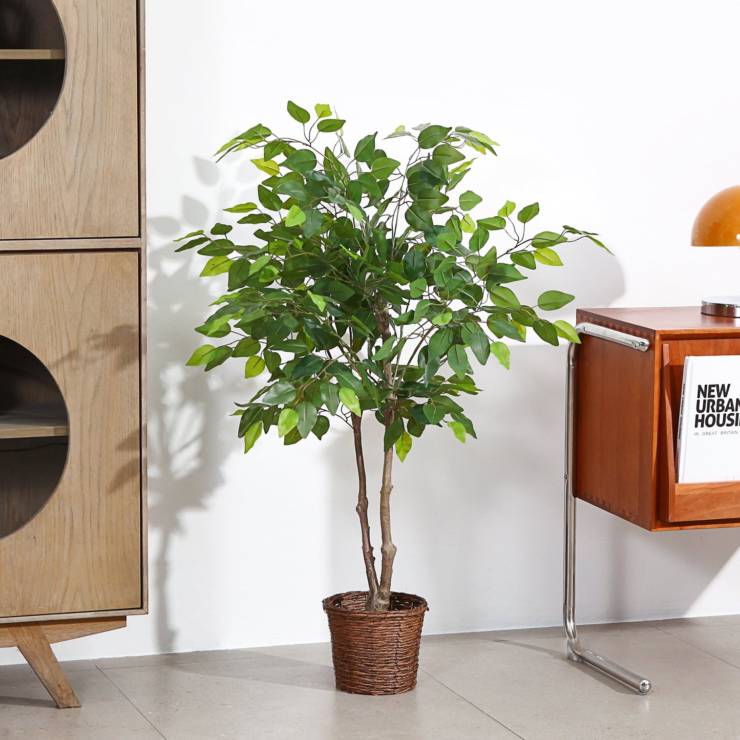 2 Pack Artificial Ficus Silk Tree, 4 FT Faux Plastic Ficus Plants in Pot with Durable Plastic Trunk, Fake Plant for Home Decor Office House Living Room Indoor Outdoor