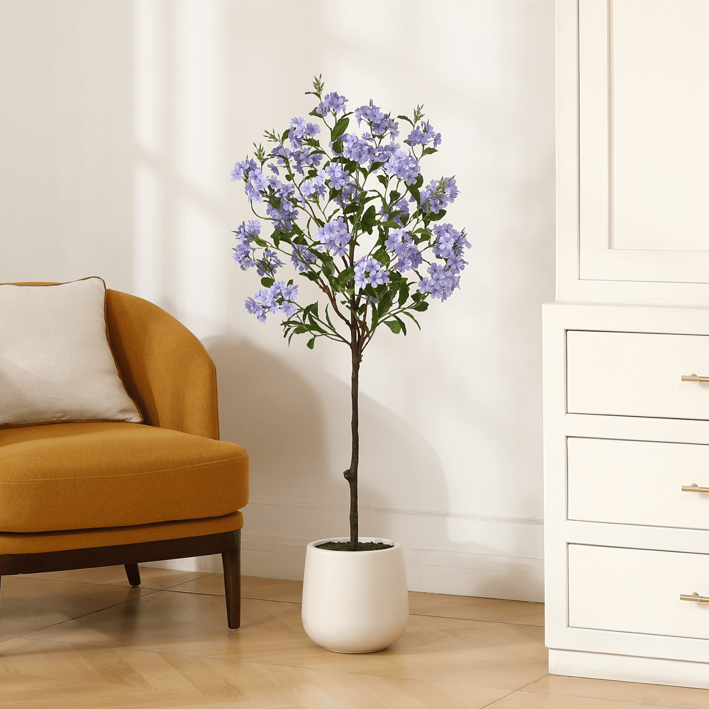 4ft Disassembled Blue Snowflake Tree with Oval White Pot - Artificial Tree for a Festive Atmosphere