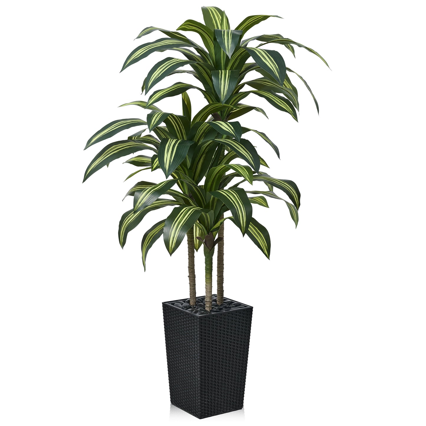 DR.Planzen 5FT Artificial Dracaena Tree with UV-Resistant Silk Leaves in Black Tall Planter - Indoor/Outdoor Faux Plant for Home Office House Decor, Tall Fake Tree for Living Room Lobby & Patio