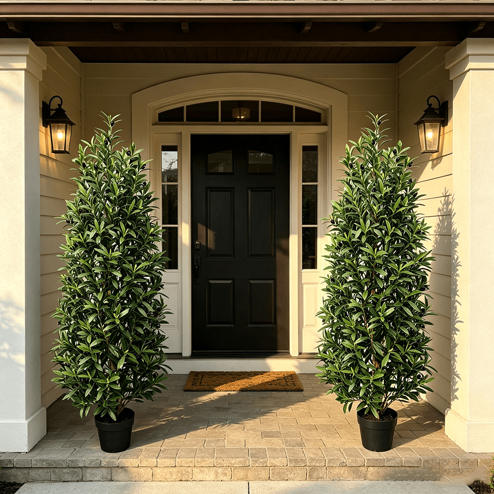 DR.Planzen 2 Pack 5 FT Artificial Olive Topiary Tree in Black Pot, Faux Olive Tree with 2378 Leaves, 114 Fruits, Fake Potted Olive Plant for Living Room Office Decor