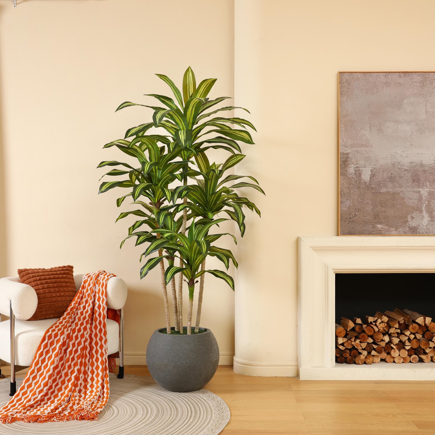 7ft Tall Artificial Dracaena Tree with Large Gray Round Basin- Realistic Decorative Plant for Indoor Home and Office£¬ Outdoor Garden