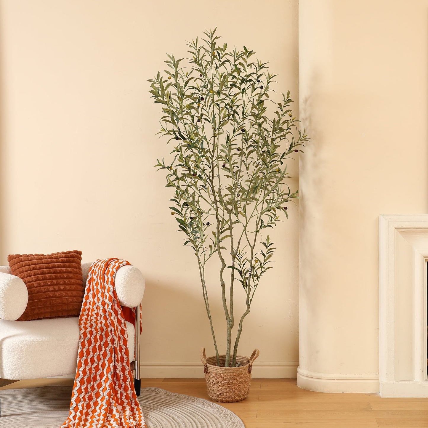 7ft Fake Plastic Olive Tree in Pot, Pre Potted Faux Greenry Plant for Home Decor Office House Living Room Indoor Outdoor, Big Fake Plants Fake House Plants