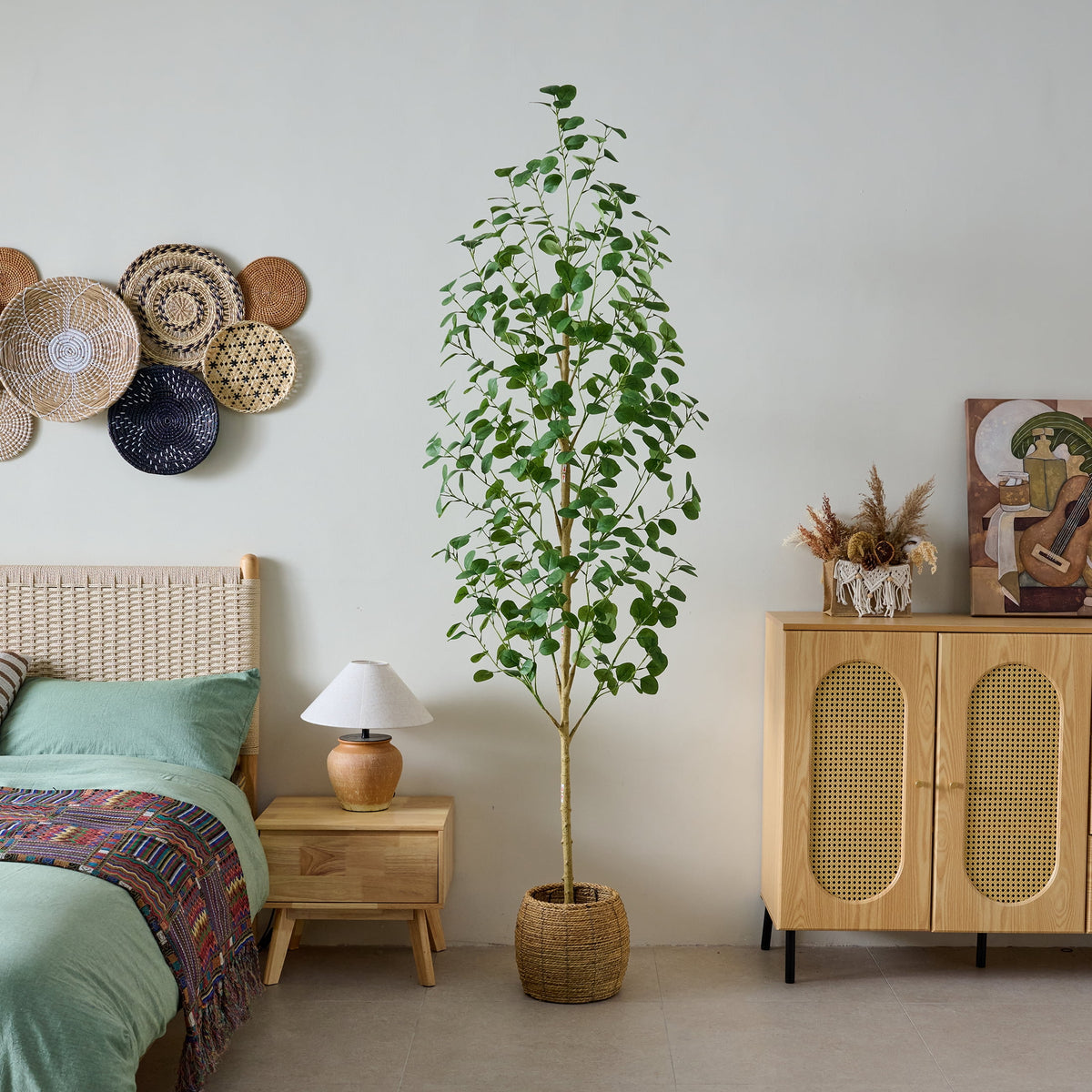 DR.Planzen 7ft Tall Artificial Eucalyptus Tree in Black Pot, Tall Faux Eucalyptus Plant for Home Office Decor