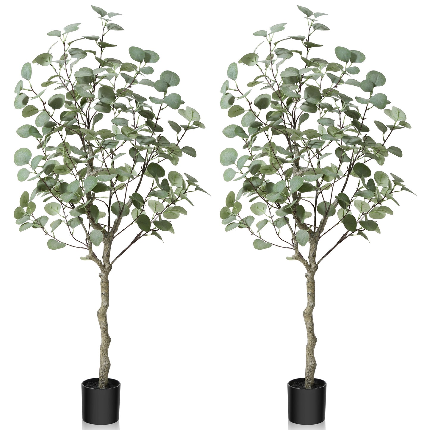 2 Pack Artificial Plants 4ft Artificial Eucalyptus Silk Tree in Pot, Faux Plastic Eucalyptus Plant with Durable Plastic Trunk for Home Decor Office House Living Room Indoor Outdoor