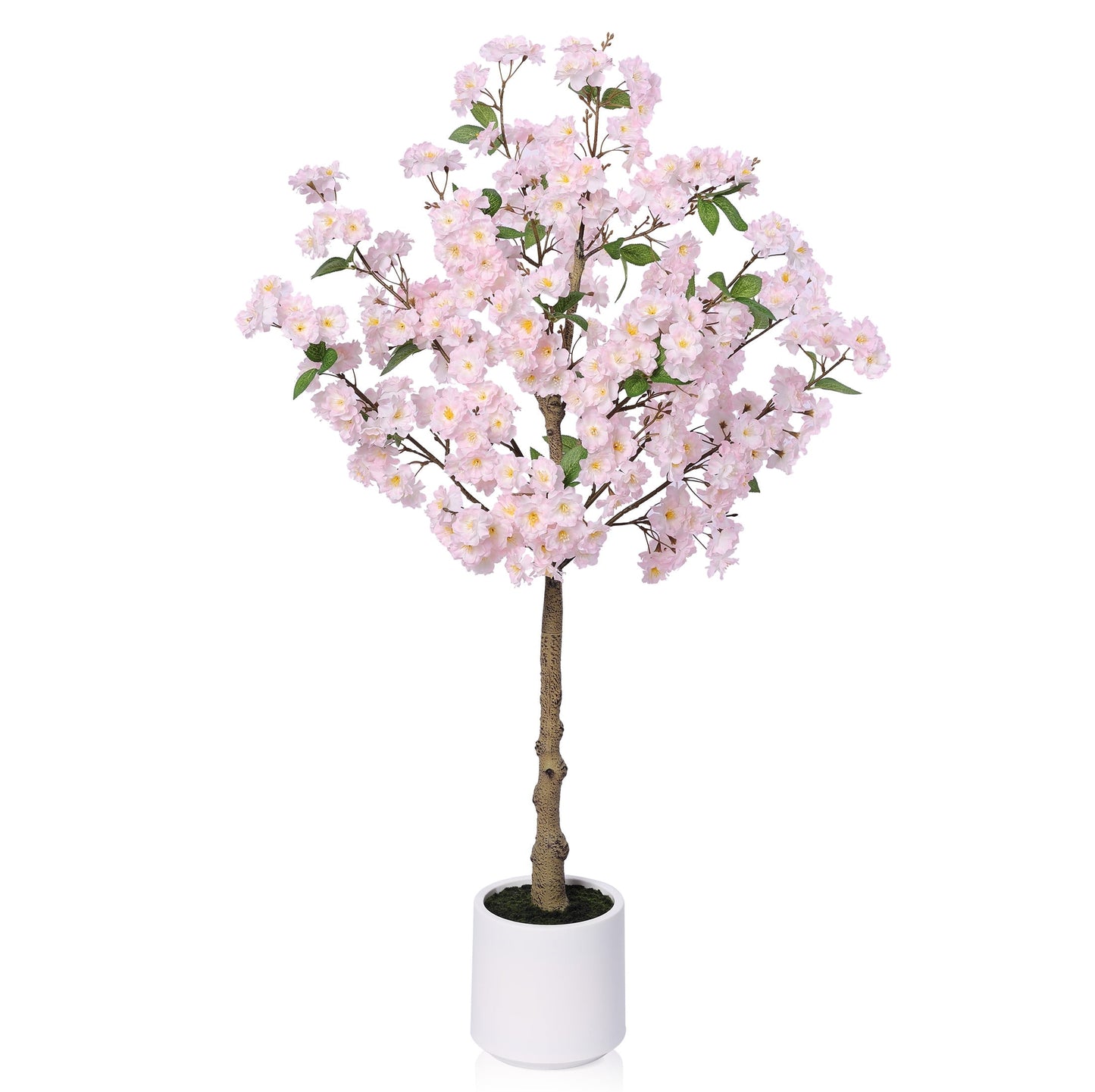 DR.Planzen 4.5ft Artificial Cherry Blossom Tree with White Planter, Tall Faux Flower Tree, Artificial Plants for Home Office Decor