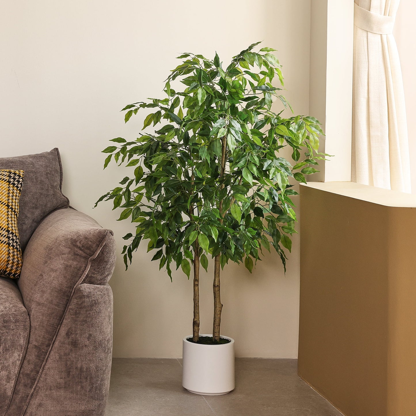 DR.Planzen 4.5ft Artificial Ficus Tree with White Planter, Tall Faux Ficus Tree, Artificial Plants for Home Office Decor