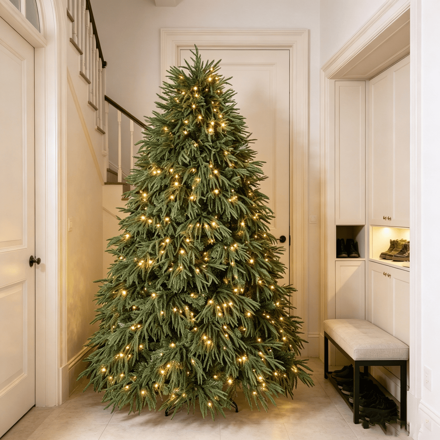 DR.Planzen 7.5ft Artificial Pencil Christmas Tree with Pre-Strung LED Lights, Narrow Spruce Xmas Tree with Metal Stand, Easy Assembly Holiday Decor