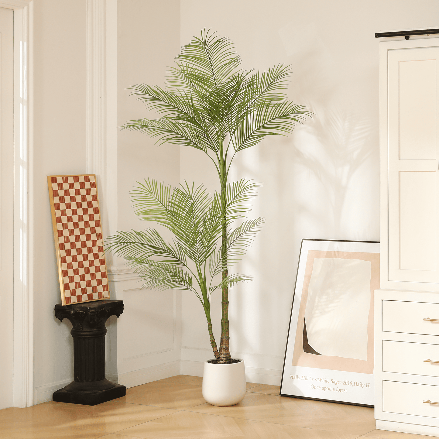 7FT Artificial Palm Tree with Oval White Pot, Perfect for Indoor/Outdoor Decoration