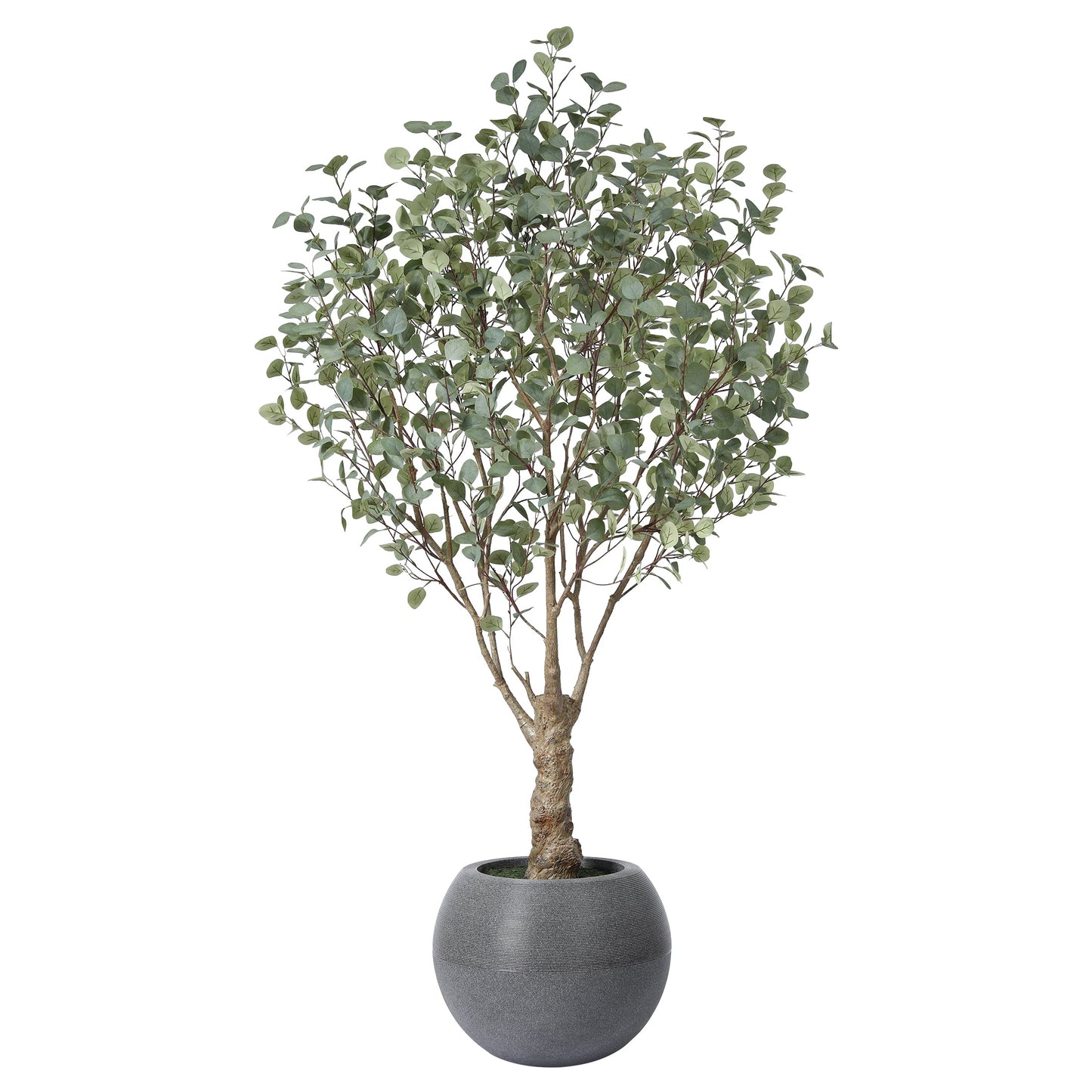 7ft UV Resistant Fake Eucalyptus Tree with Grey Tall Planter, Pre Potted Artificial Eucalyptus Tree for Indoor Outdoor Home Decor, Big Faux Plant Fake Plants for Home Decor