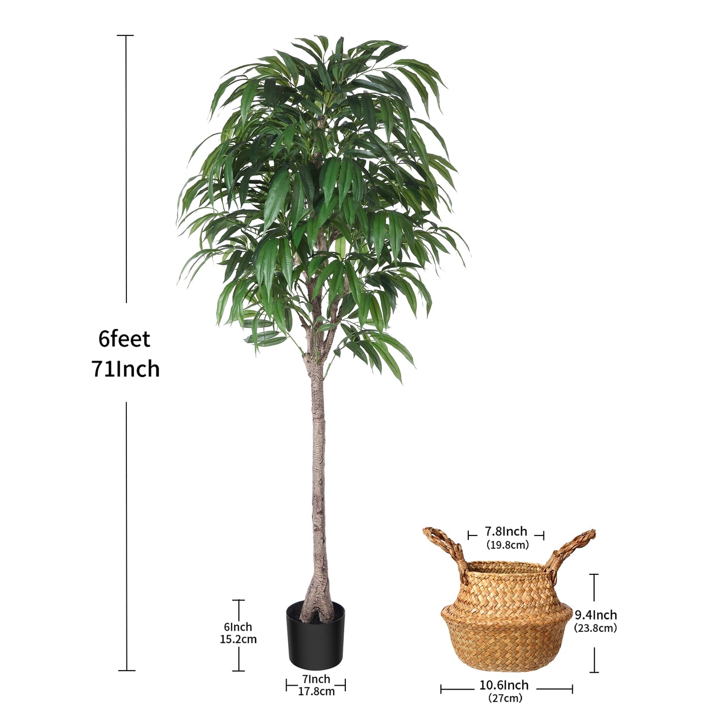 6FT Artificial Silver Willow Tree in Basket, Fake Willow Silk Plants, Pre Potted Faux Willow Tree for Home Decor Living Room Office, Topiary Artificial Plants Outdoor, Tall Plants for Indoor