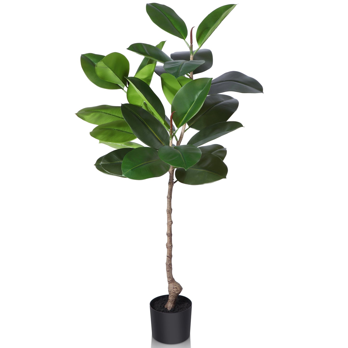 Artificial Rubber Tree, 4 FT Fake Plastic Ficus Plants, Pre Potted Faux Greenry Plants for Home Decor Office House Living Room Indoor Outdoor